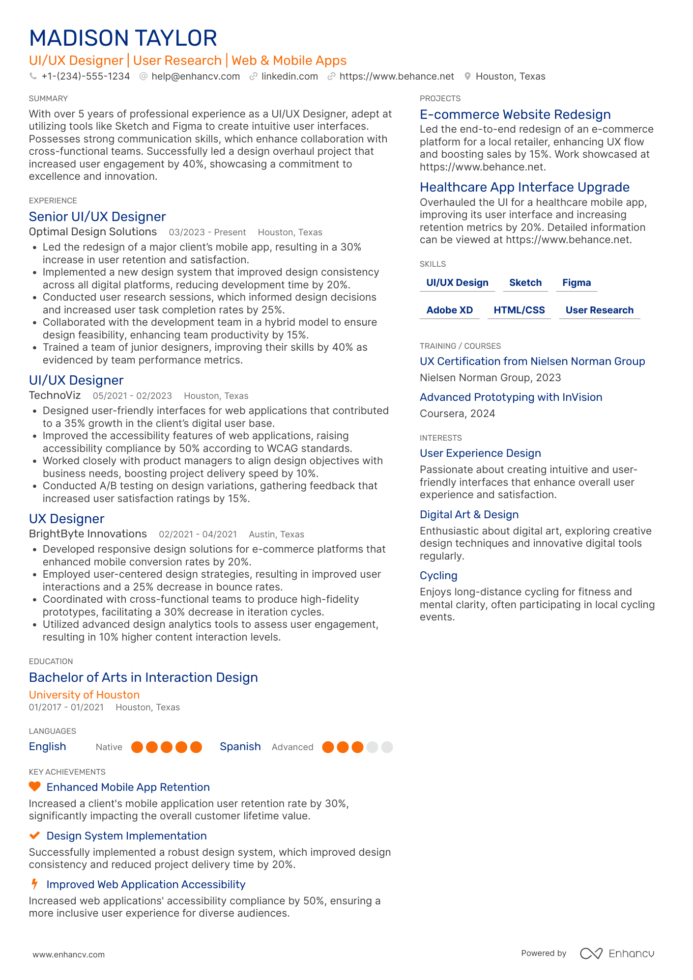 UI/UX Designer Resume Example