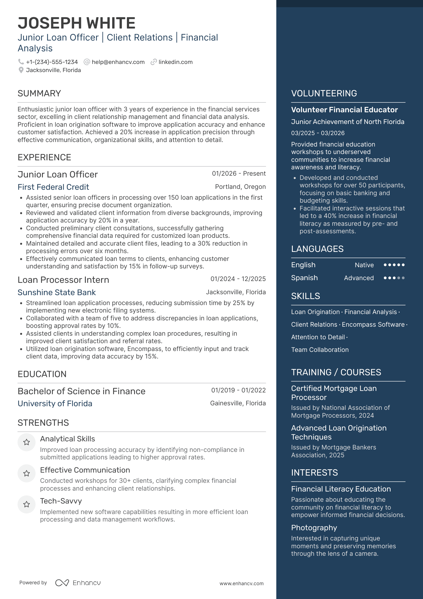 Junior Loan Officer Resume Example