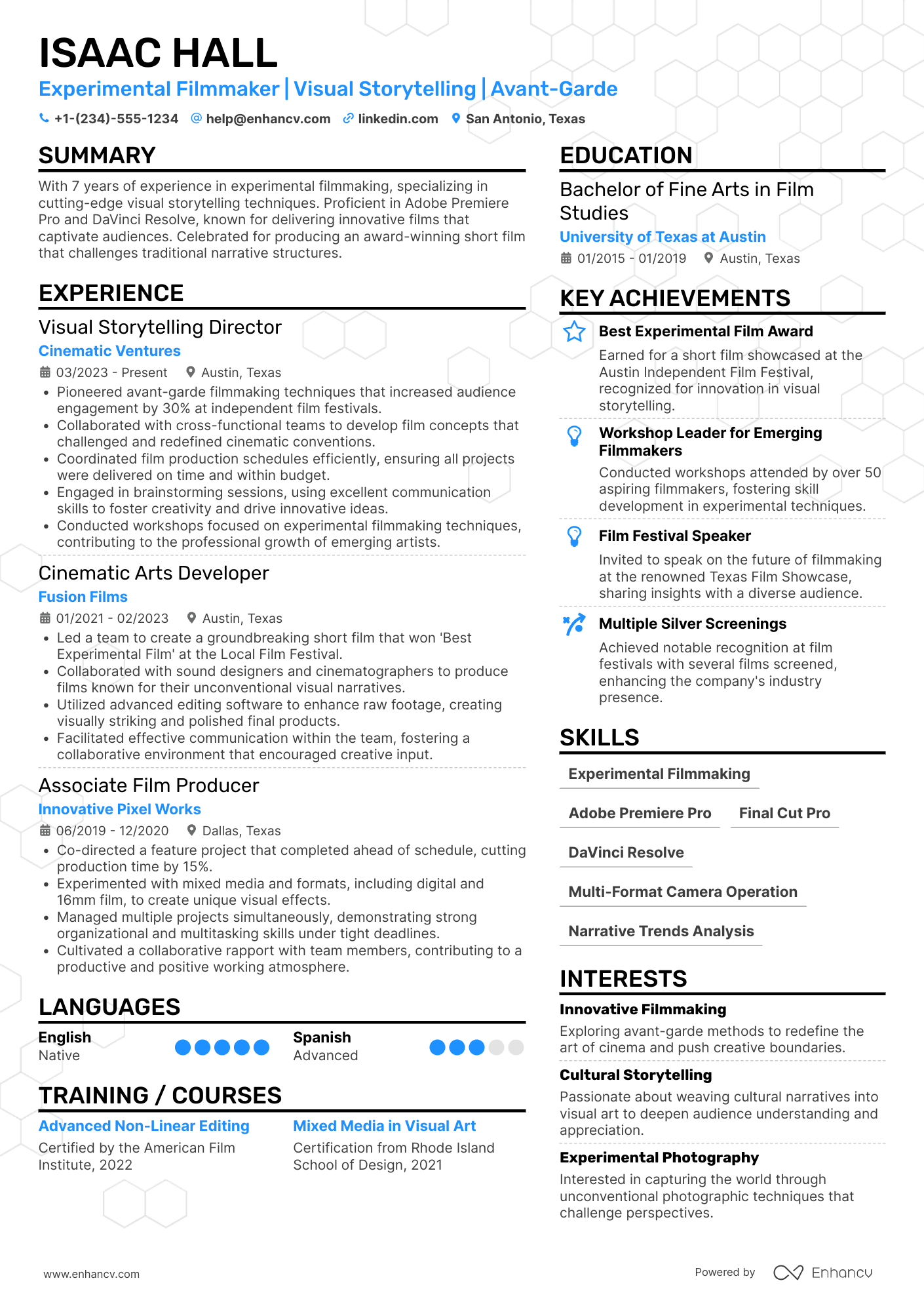 Experimental Filmmaker Resume Example