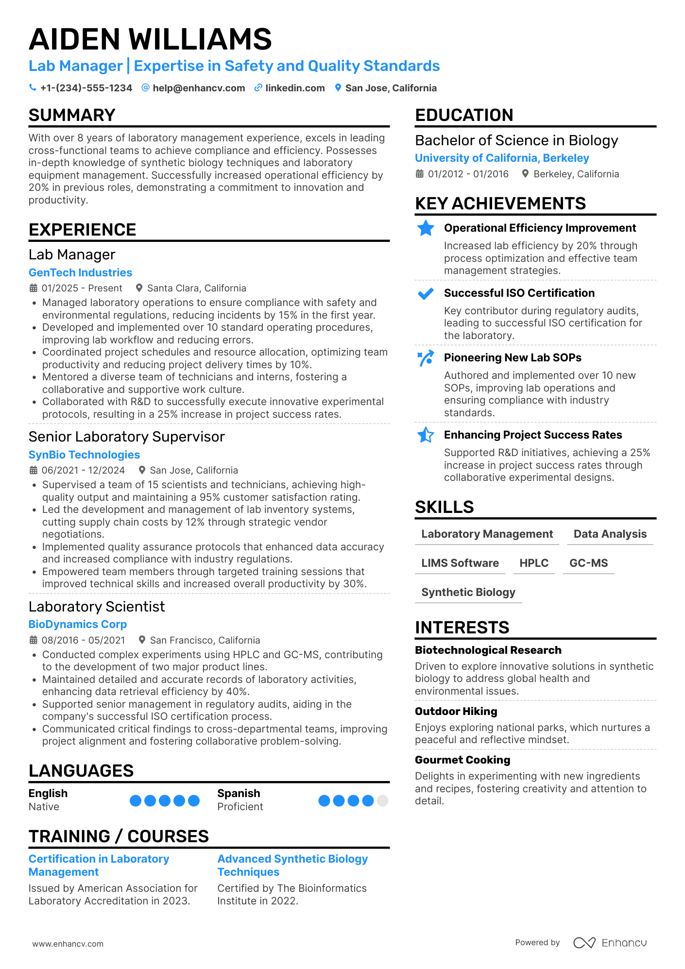 Lab Manager Resume Example