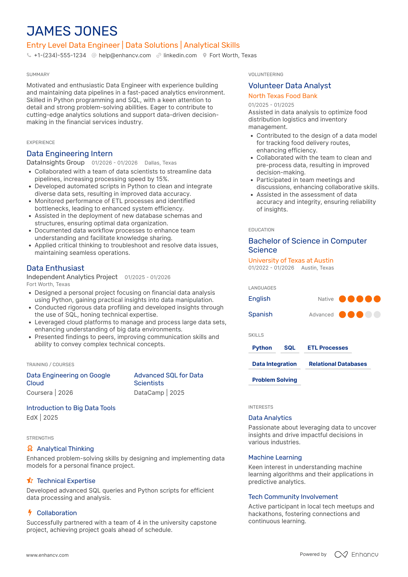 Entry Level Data Engineer Resume Example