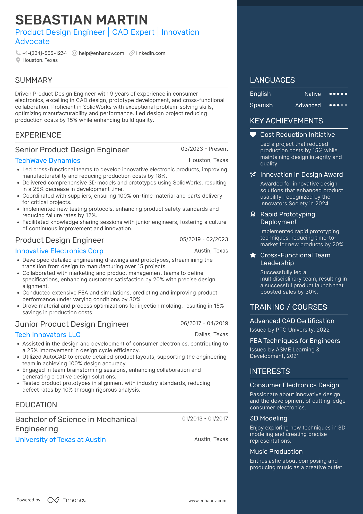 Product Design Engineer Resume Example