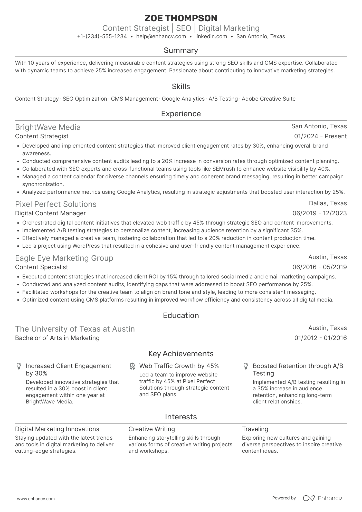Content Strategist Resume Example