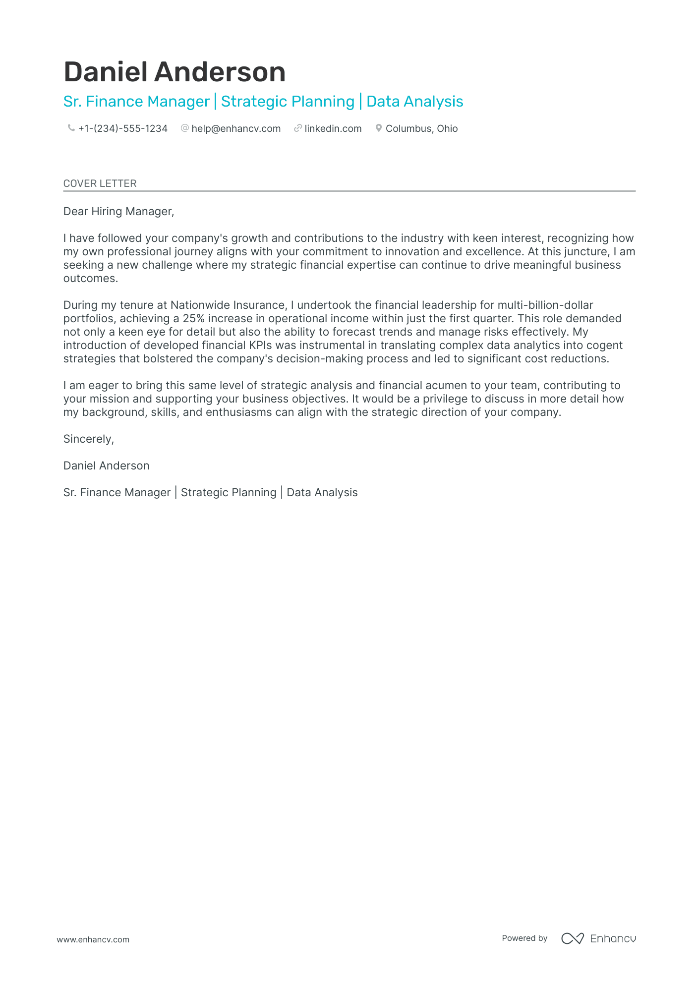 Senior Finance Manager Resume Example