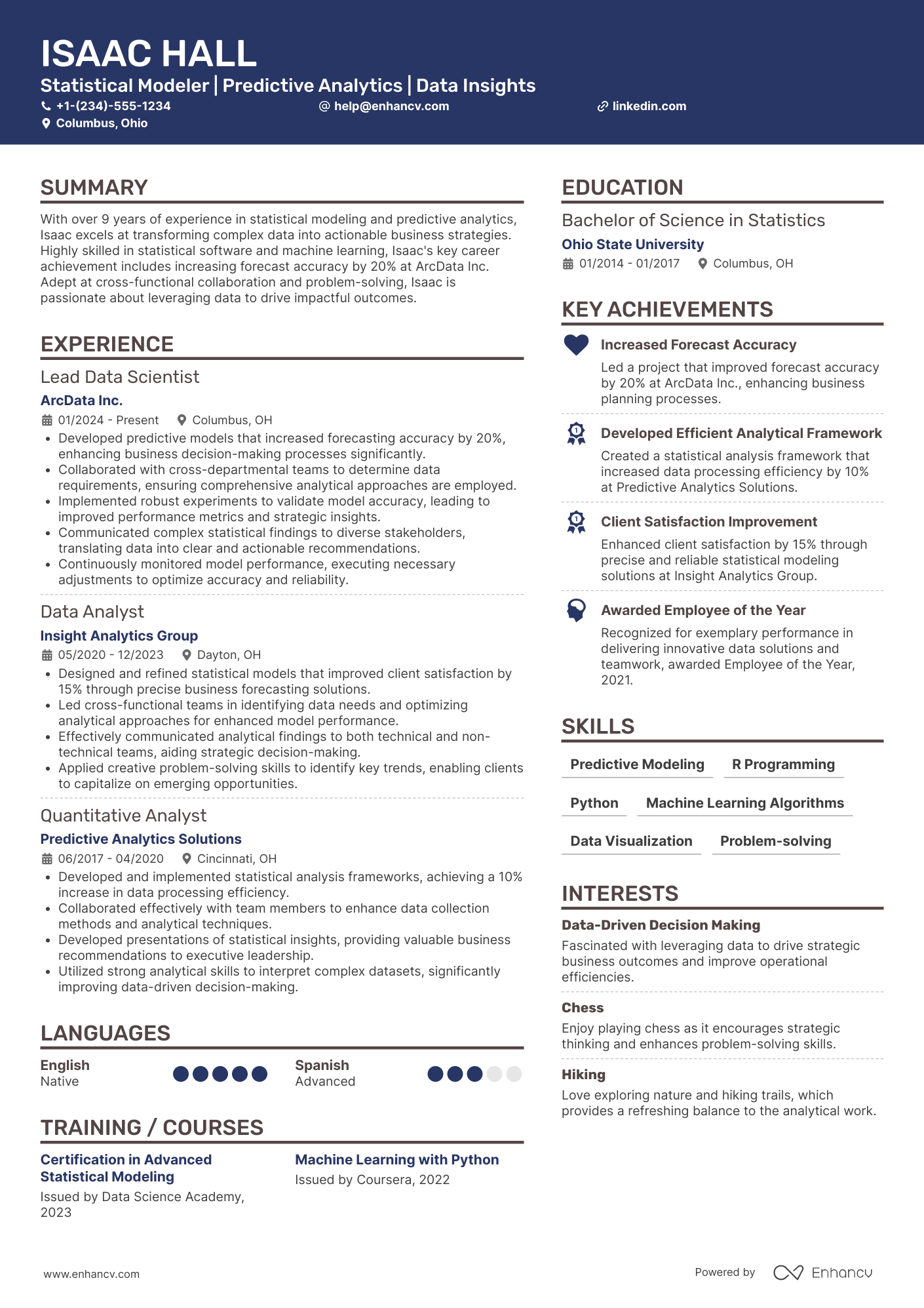 Statistical Modeler Resume Example