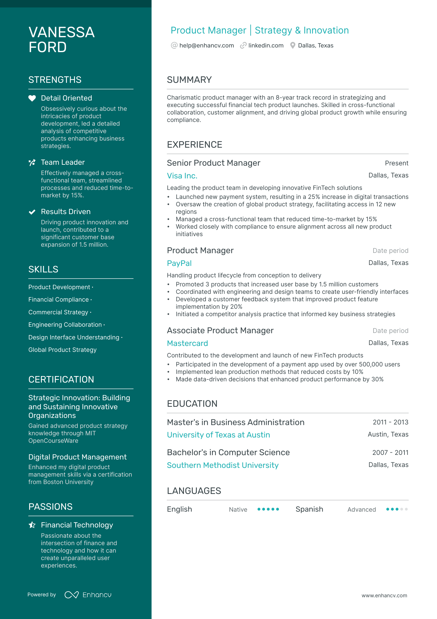 Senior Product Manager Resume Example