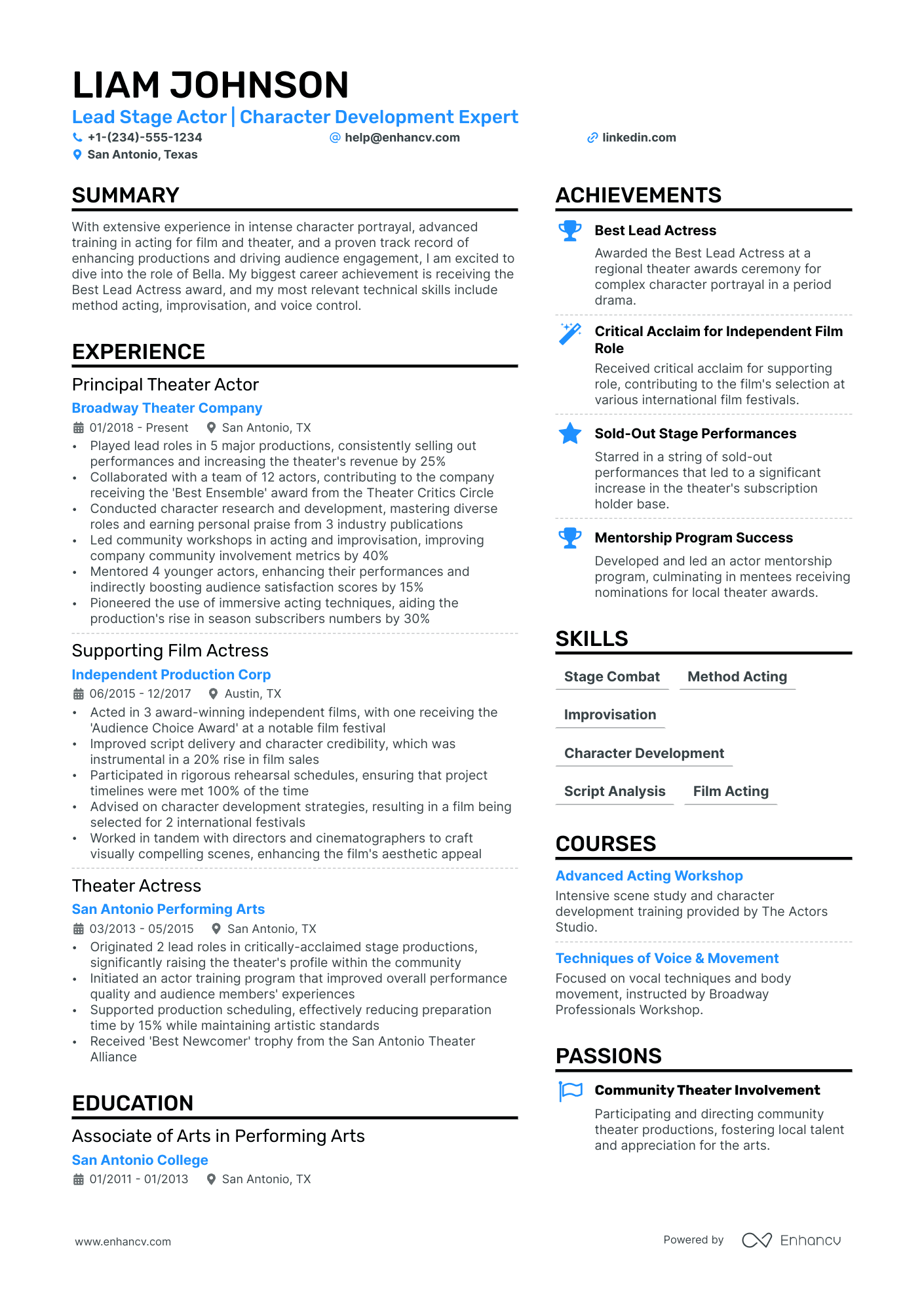 Film Actor Resume Example