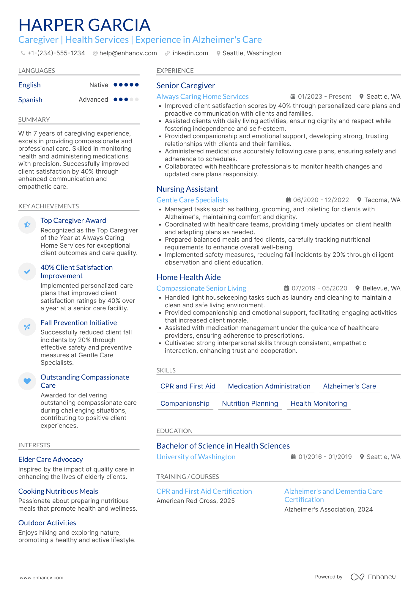 Overnight Caregiver Resume Example