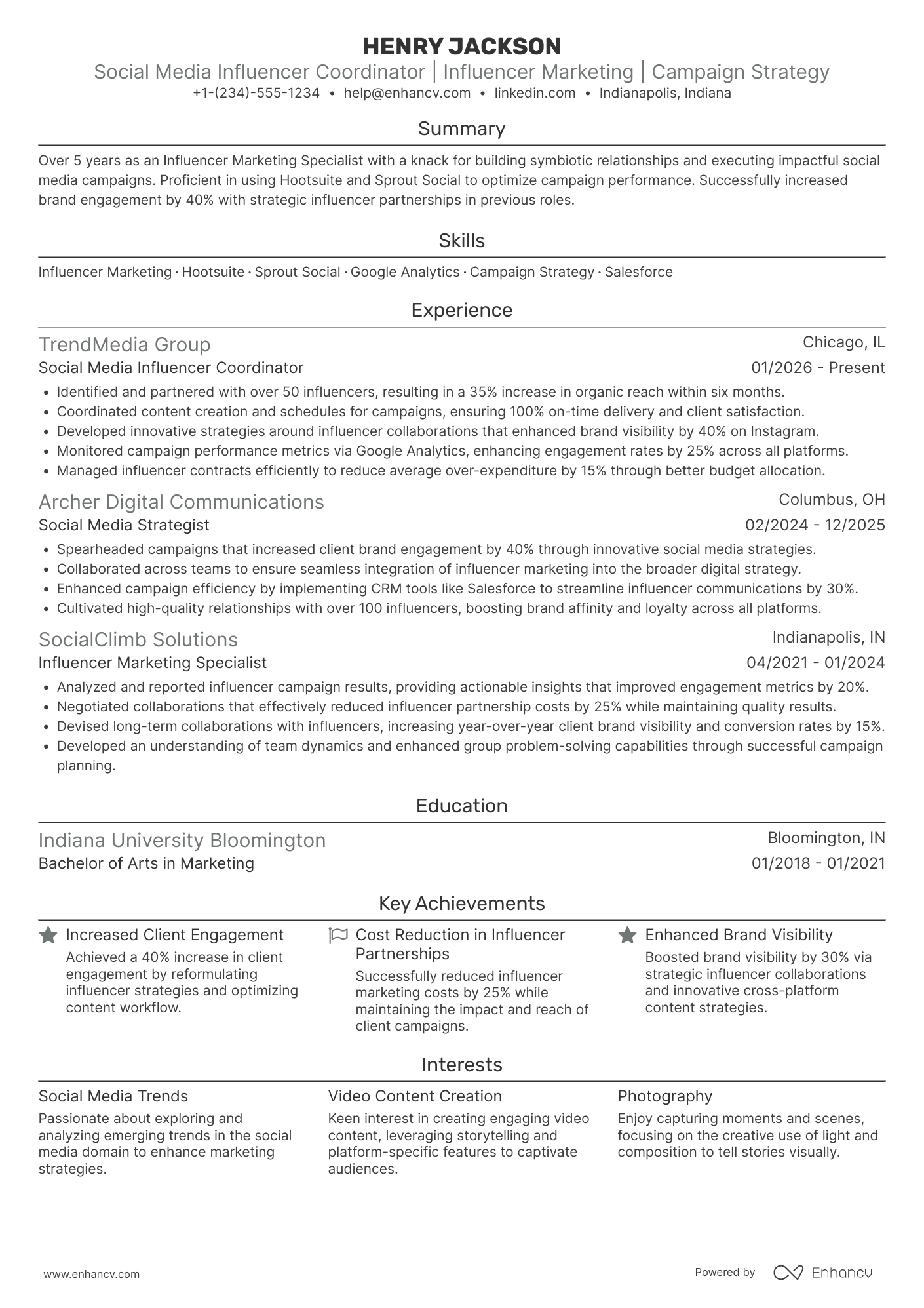 Social Media Influencer Coordinator Resume Example