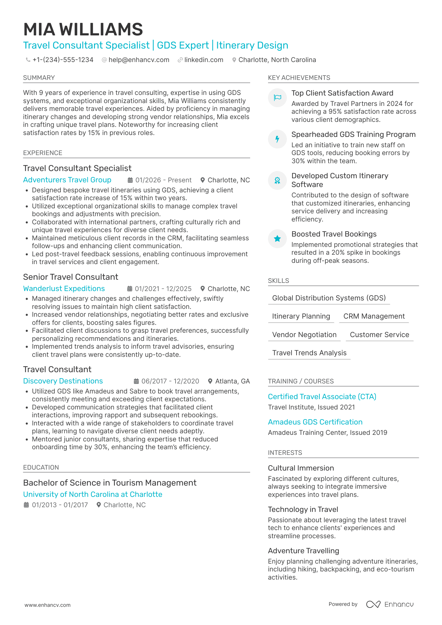 Travel Consultant Specialist Resume Example
