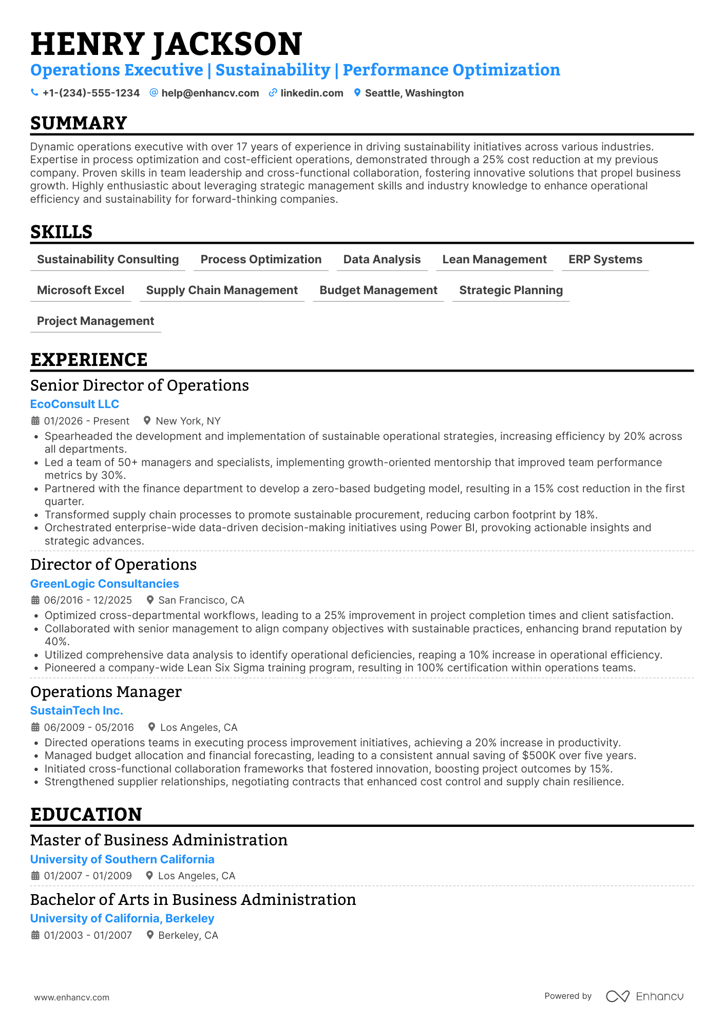 Associate Director of Operations Resume Example
