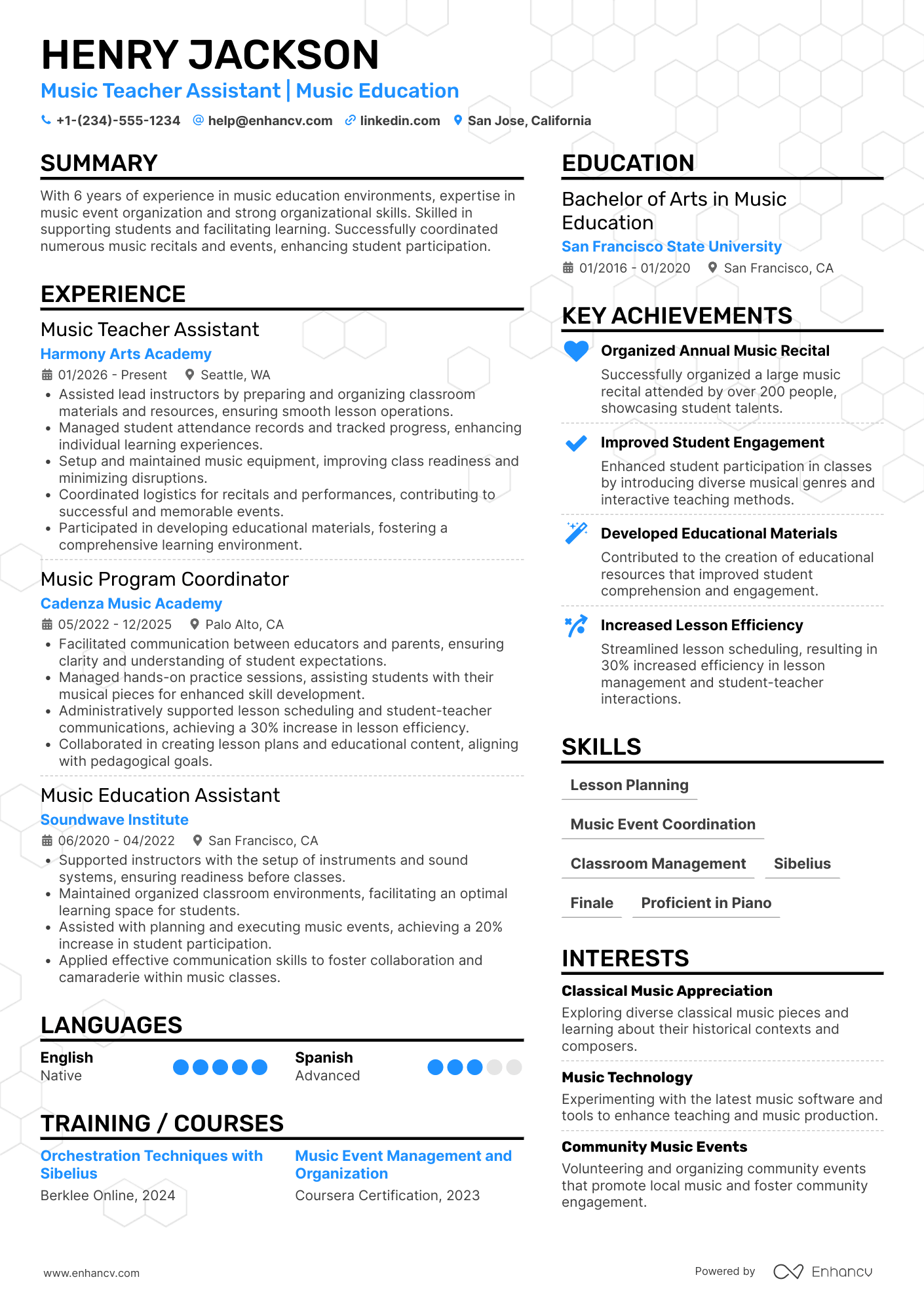 Music Teacher Assistant Resume Example