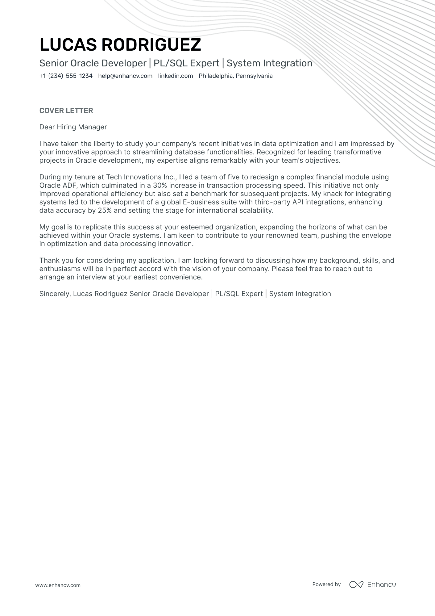 Senior Oracle Developer Resume Example