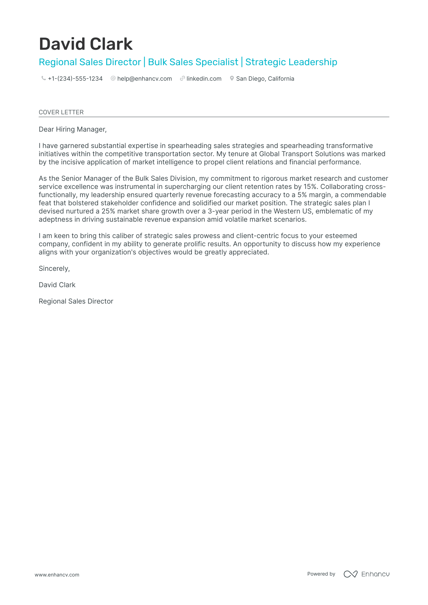 Regional Sales Director Resume Example