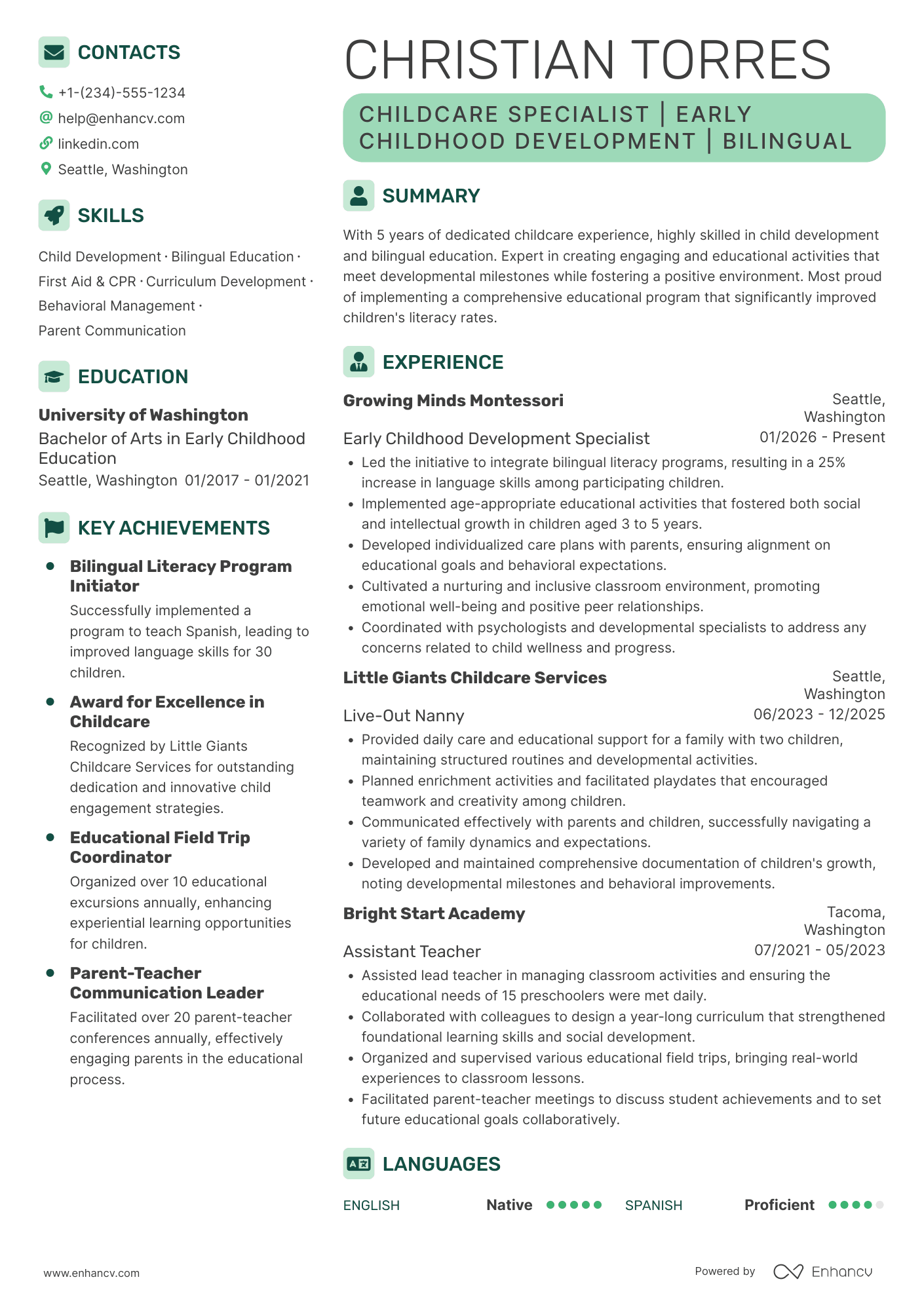 Live In Nanny Resume Example