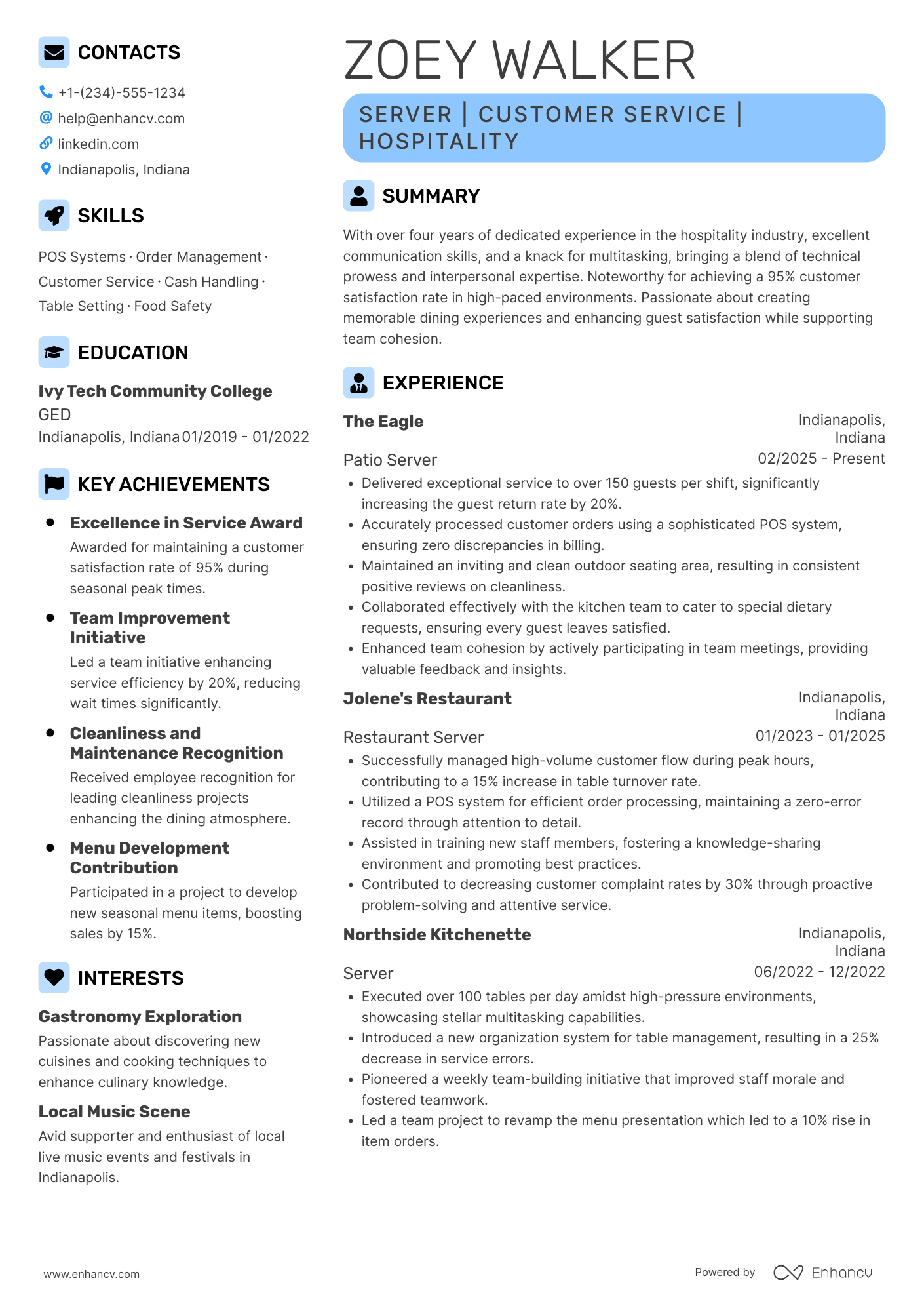 Patio Server Resume Example