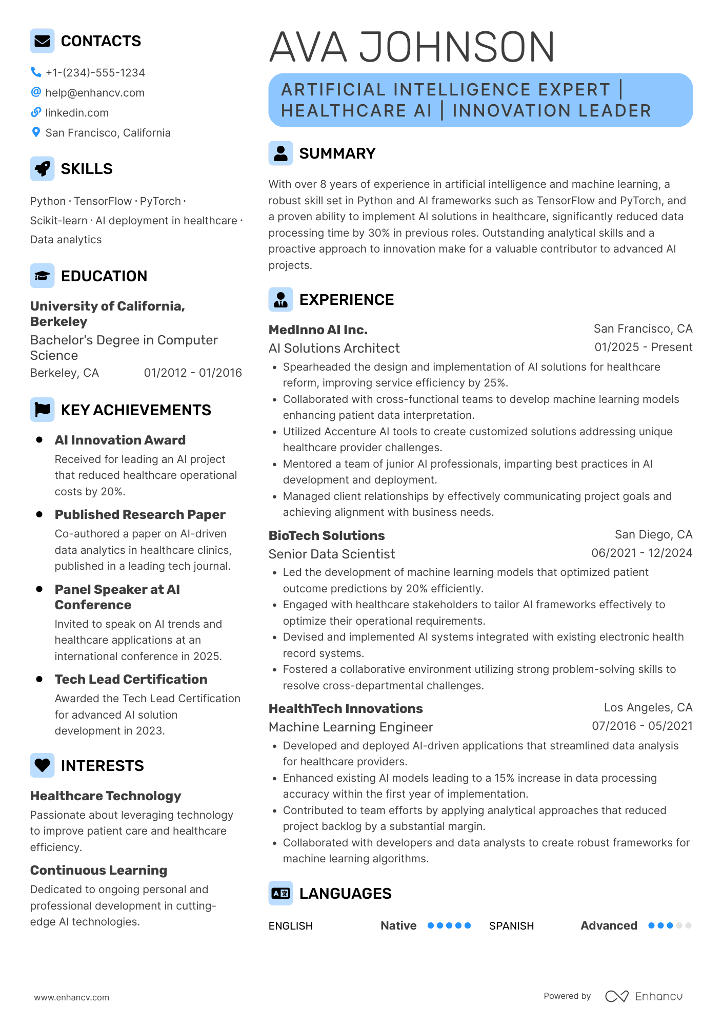 Accenture Artificial Intelligence Expert Resume Example
