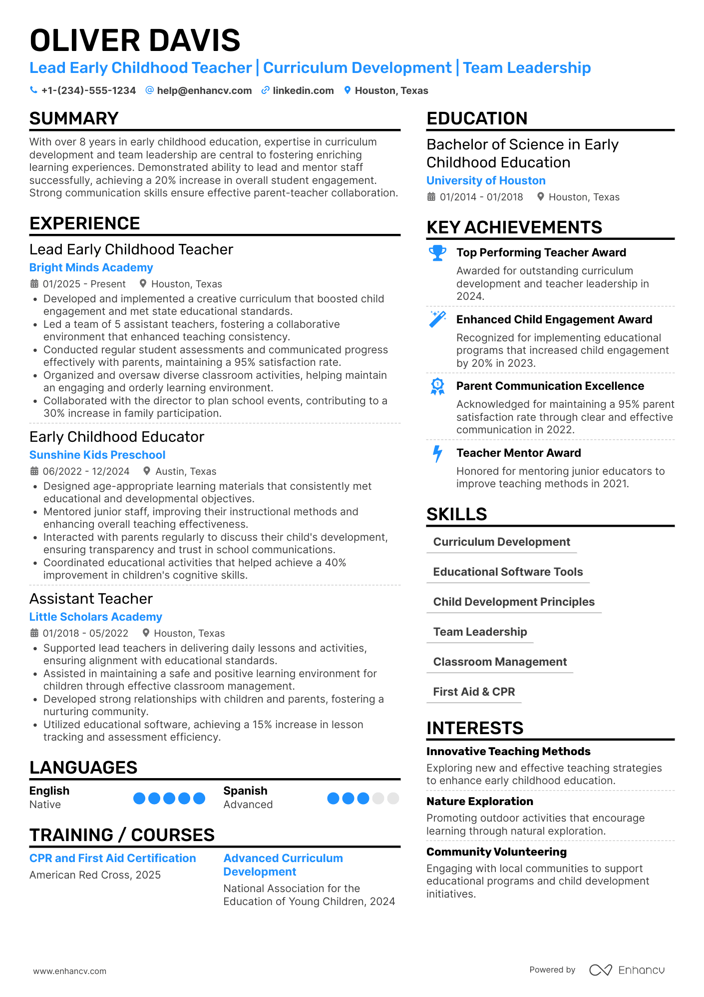 Lead Early Childhood Teacher Resume Example