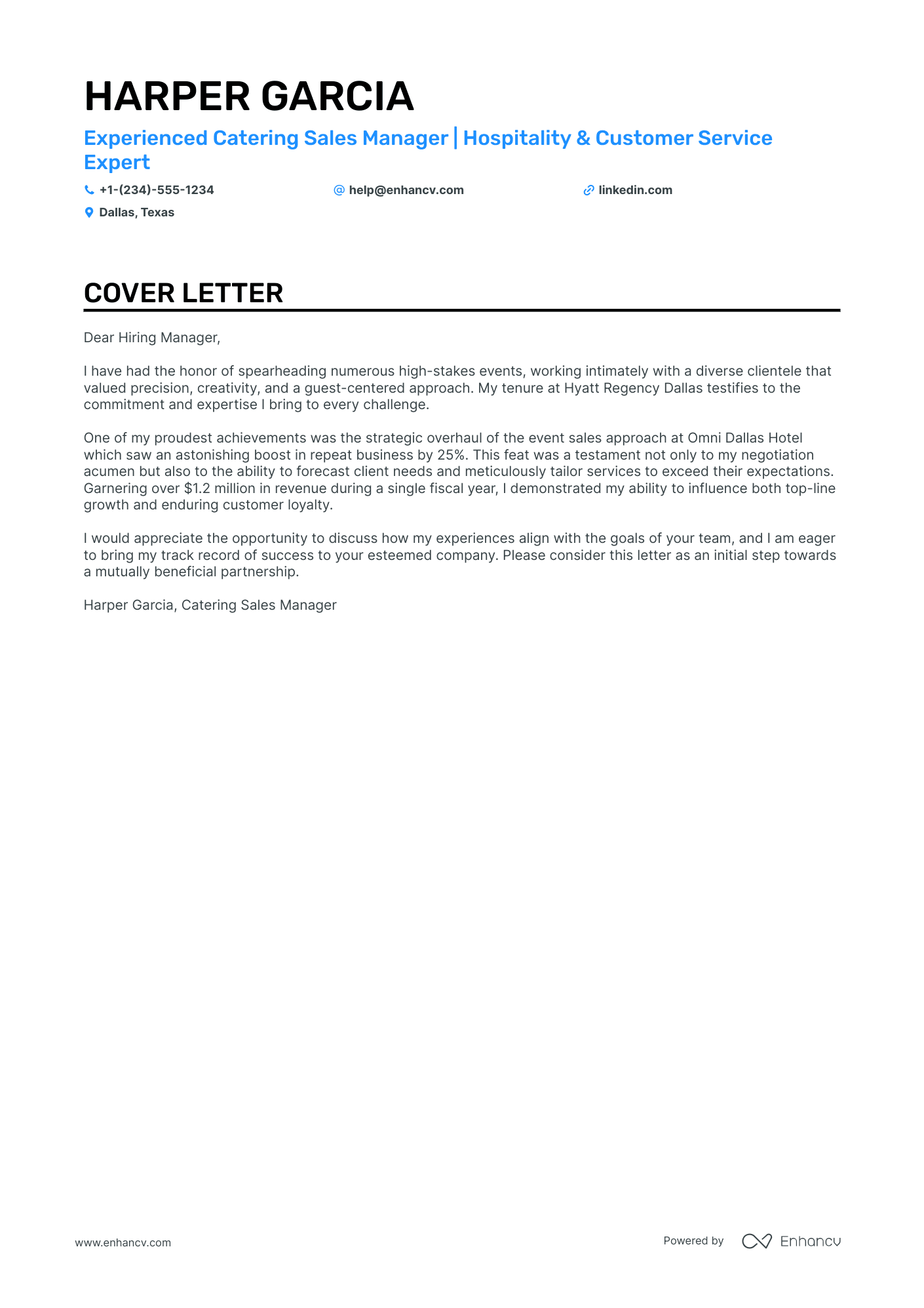 Catering Sales Manager Resume Example