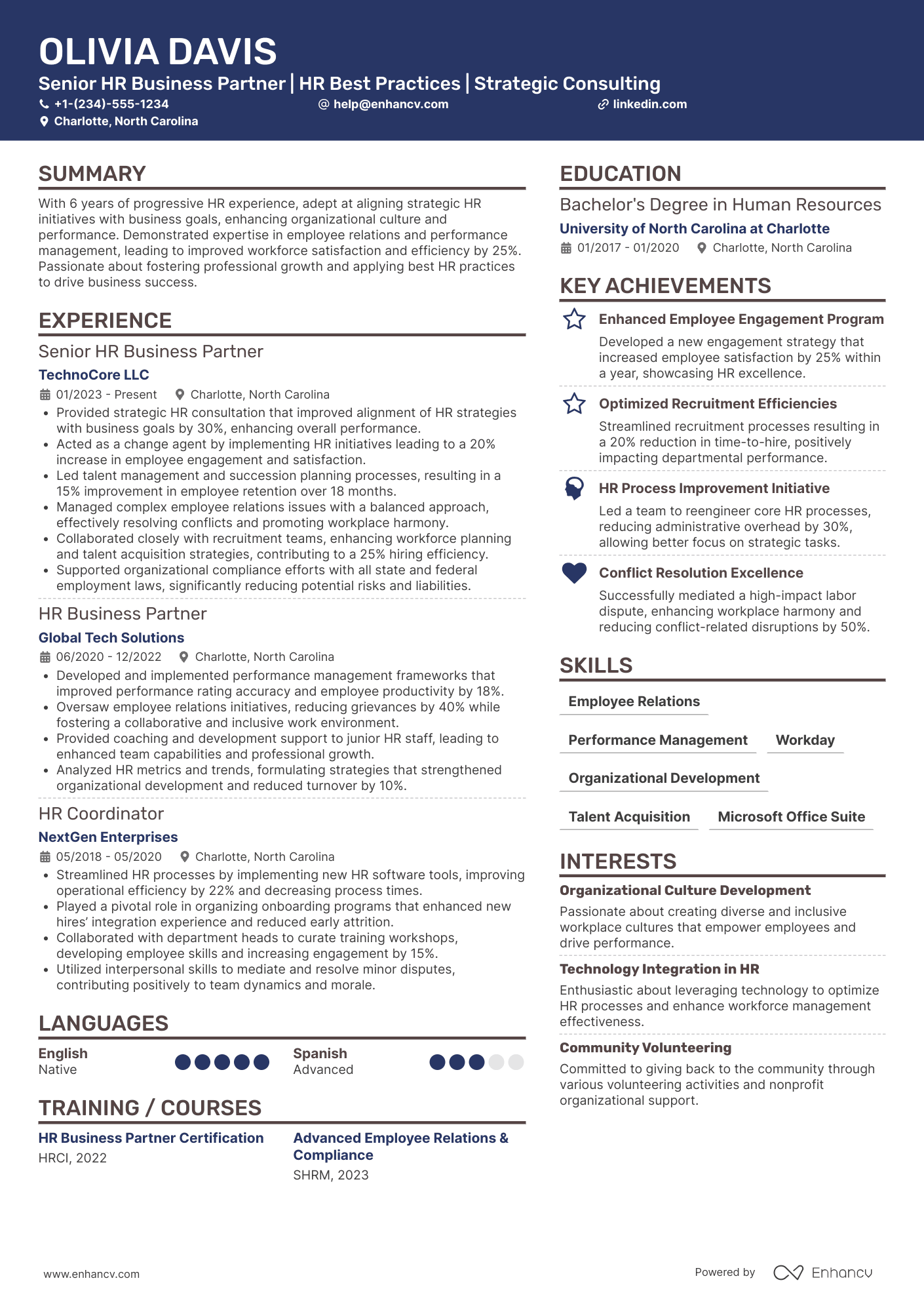 Senior HR Business Partner Resume Example