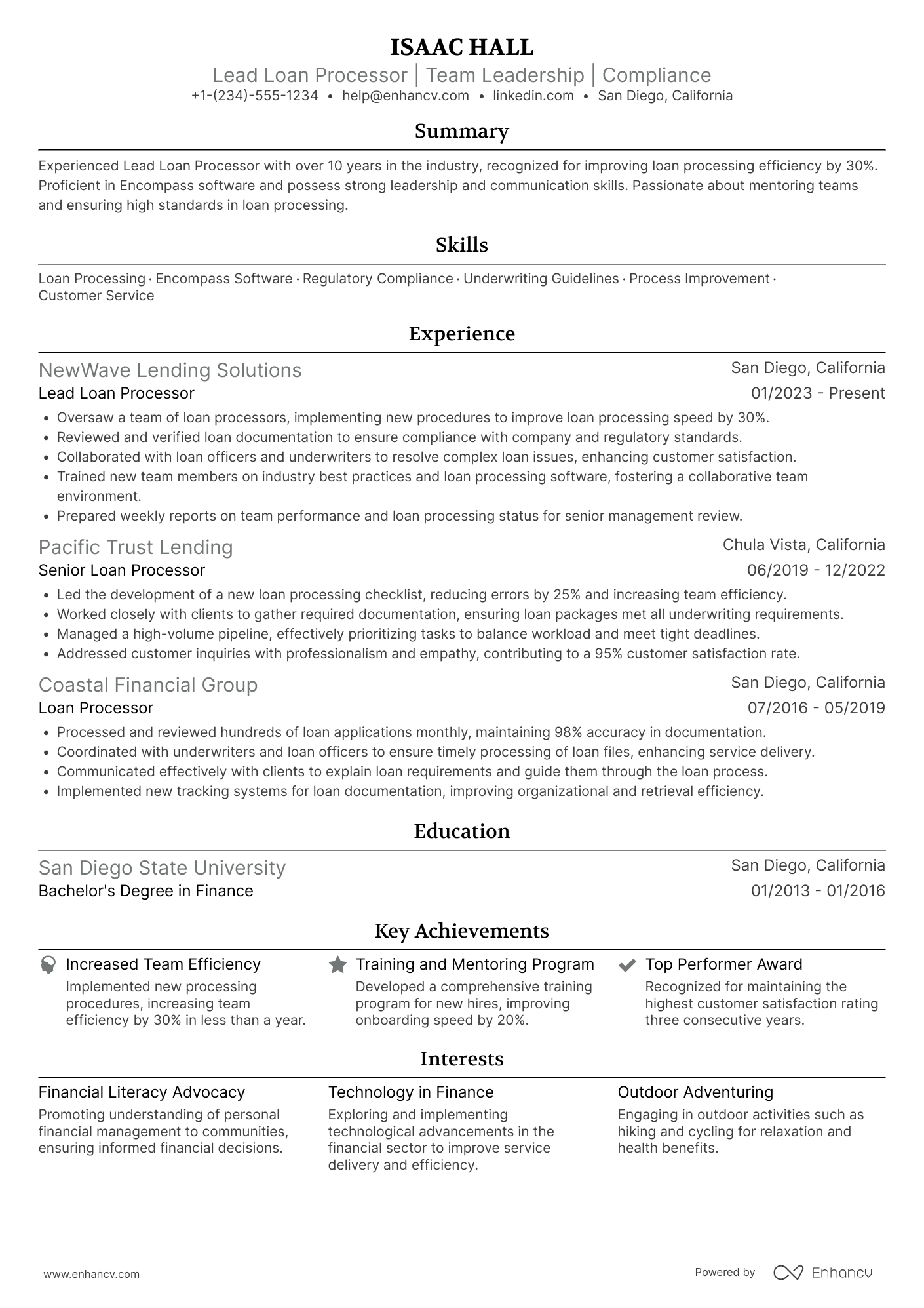 Lead Loan Processor Resume Example