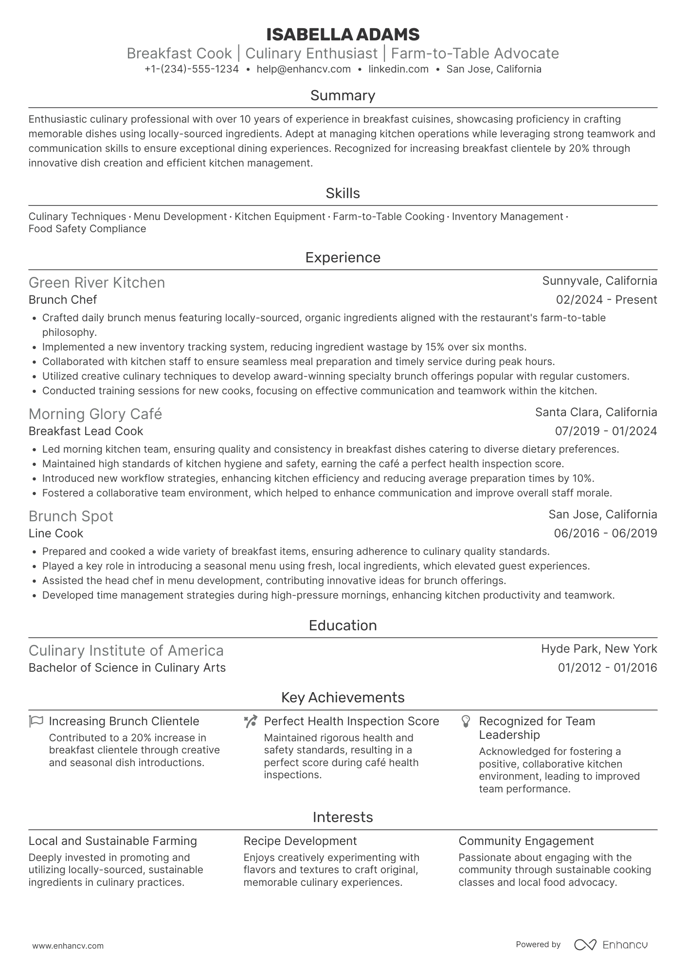 Breakfast Cook Resume Example