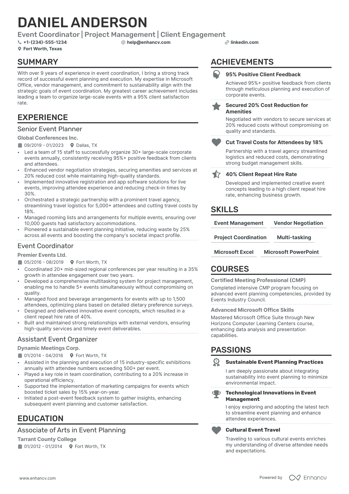 Event Coordinator Resume Example