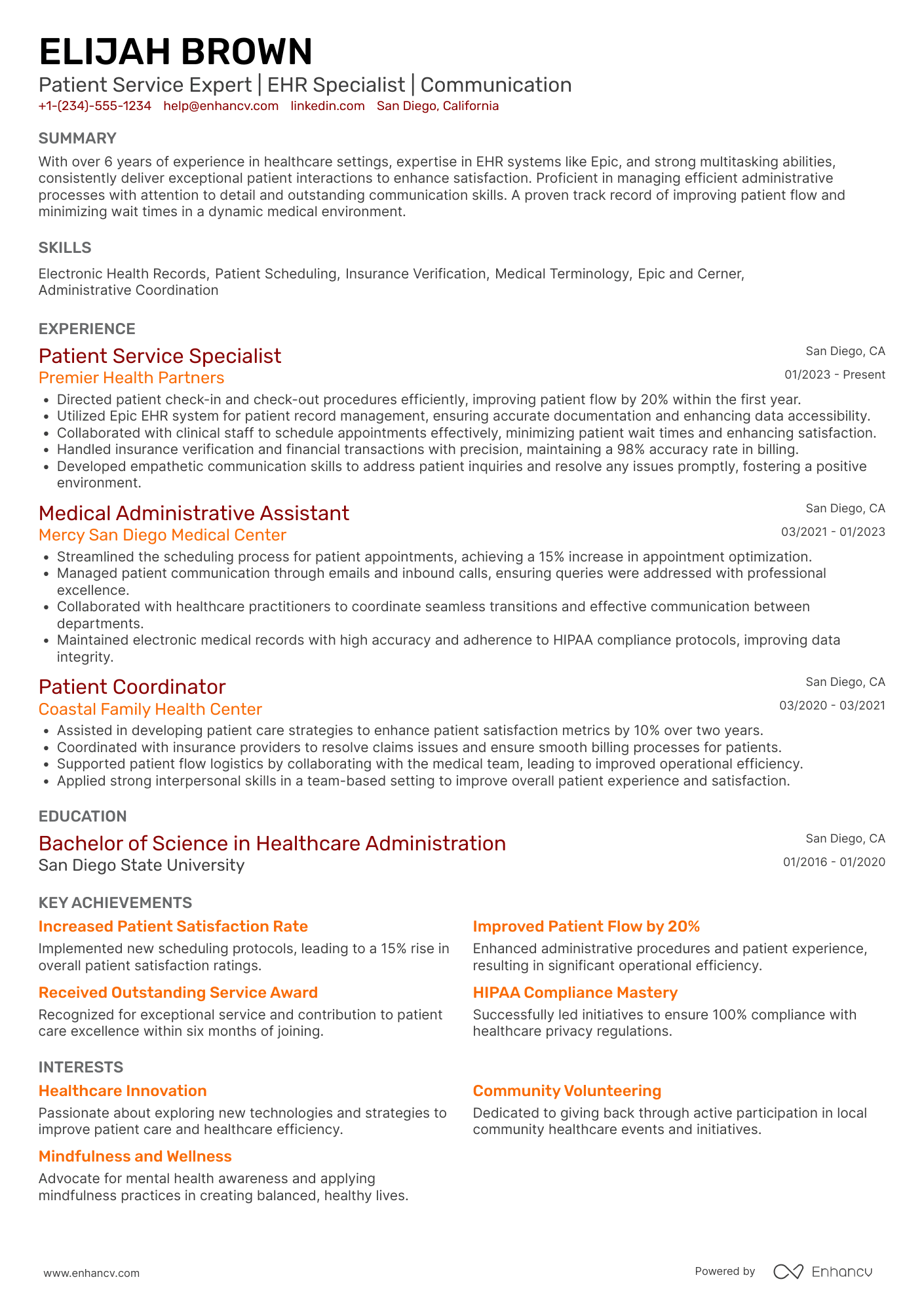 Patient Service Representative Specialist Resume Example