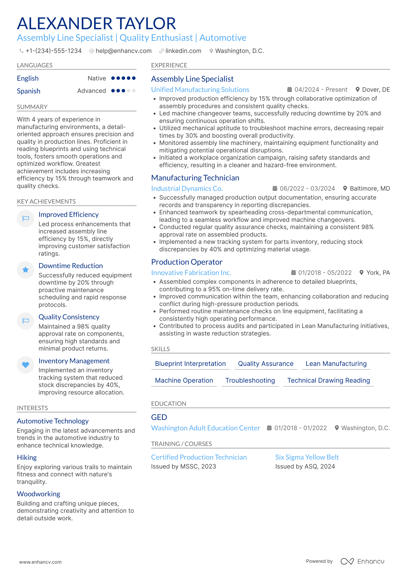 Factory Assembly Line Worker Resume Example