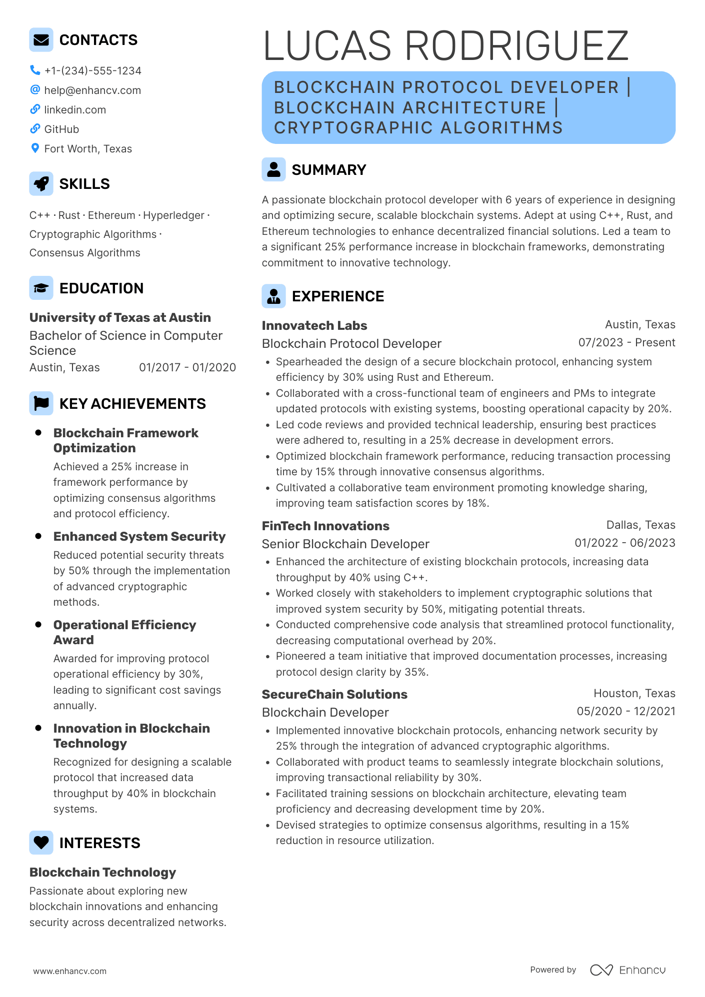 Blockchain Protocol Developer Resume Example