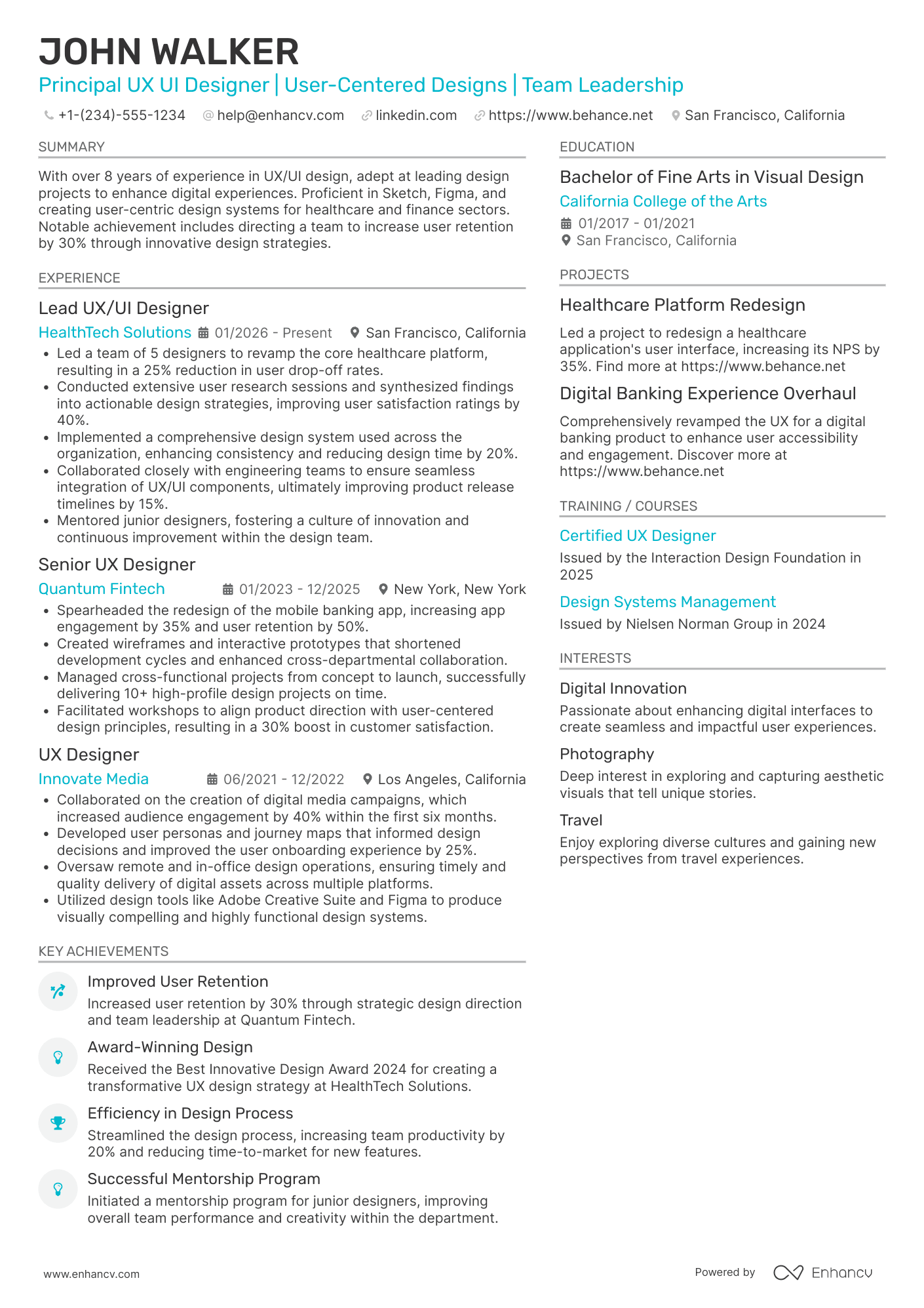 Principal UX UI Designer Resume Example