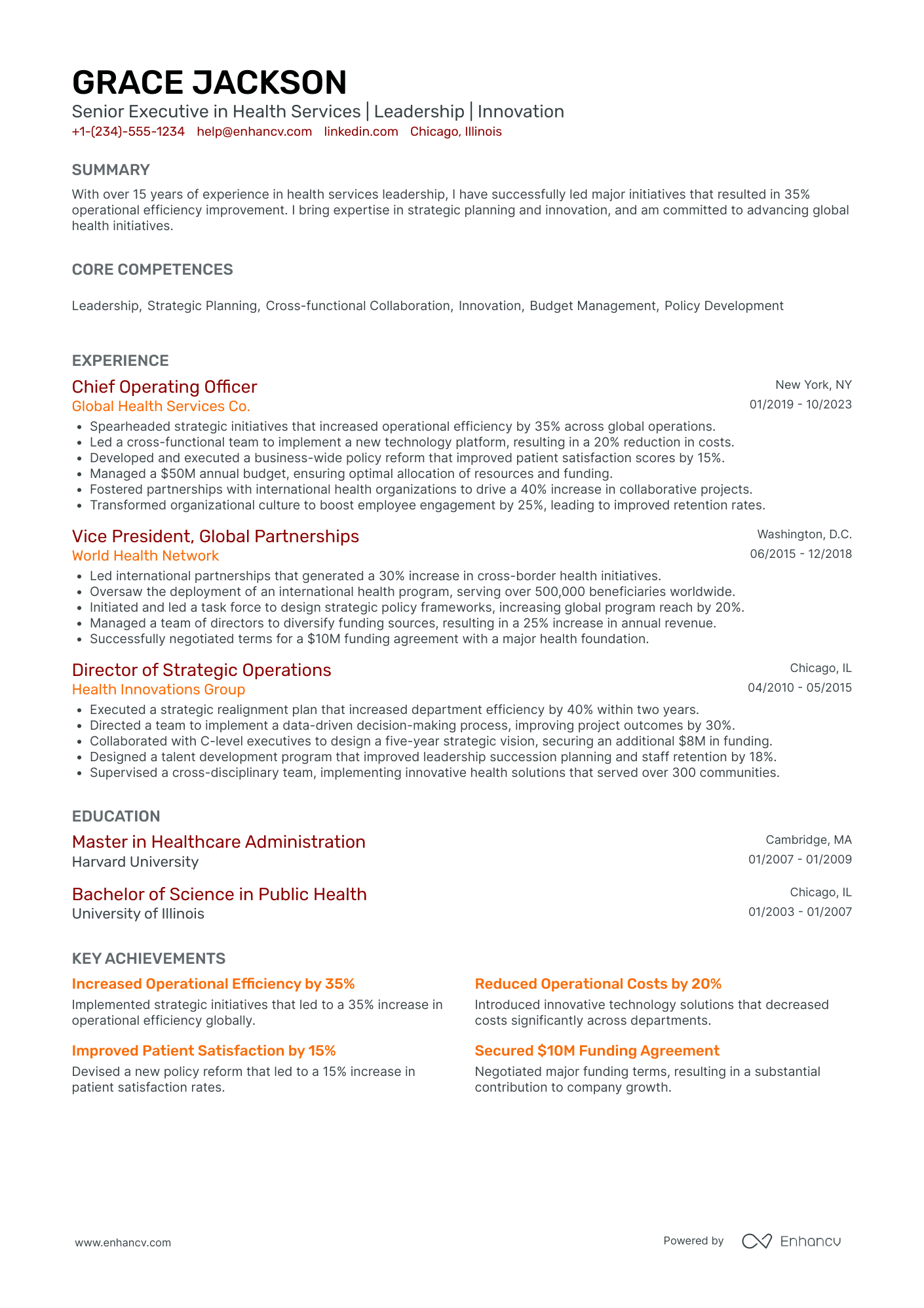 Chief Executive Officer in Education Resume Example
