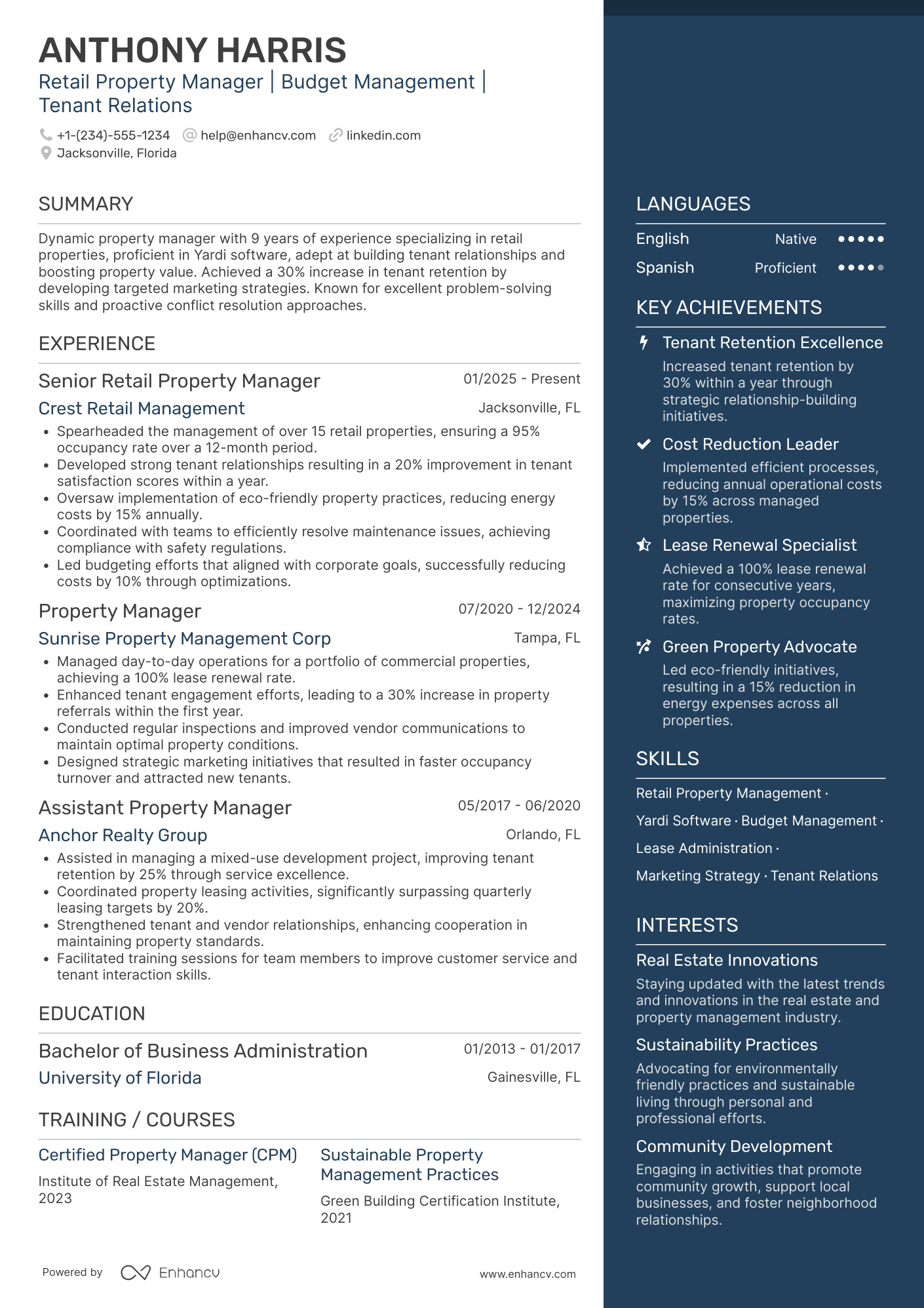 Retail Property Manager Resume Example
