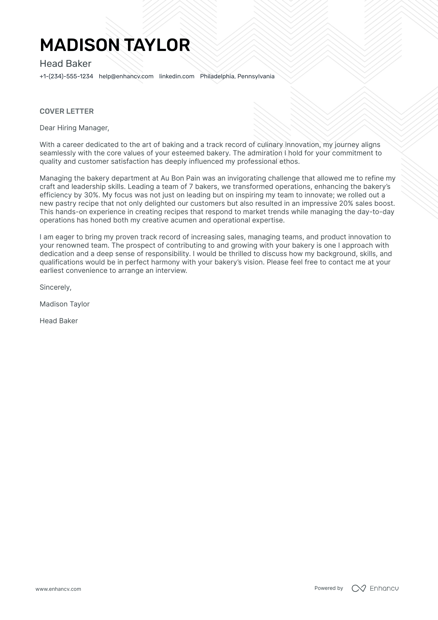 Head Baker Resume Example