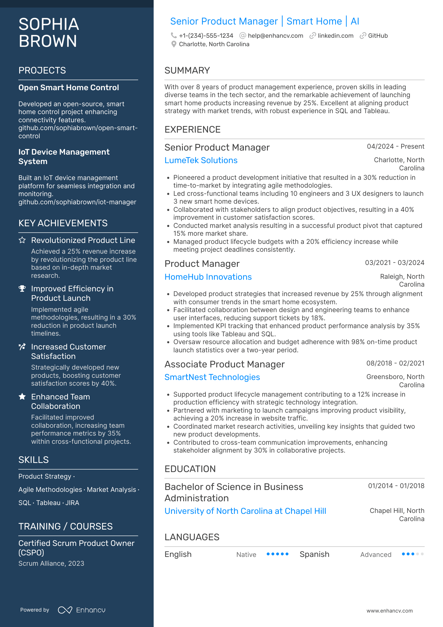 Silicon Valley Senior Product Manager Resume Example