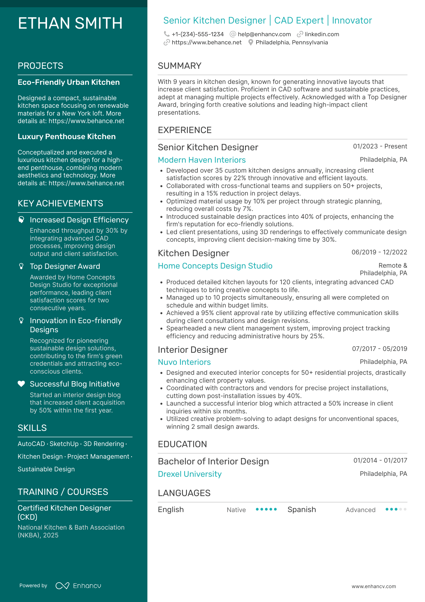 Kitchen Designer Resume Example