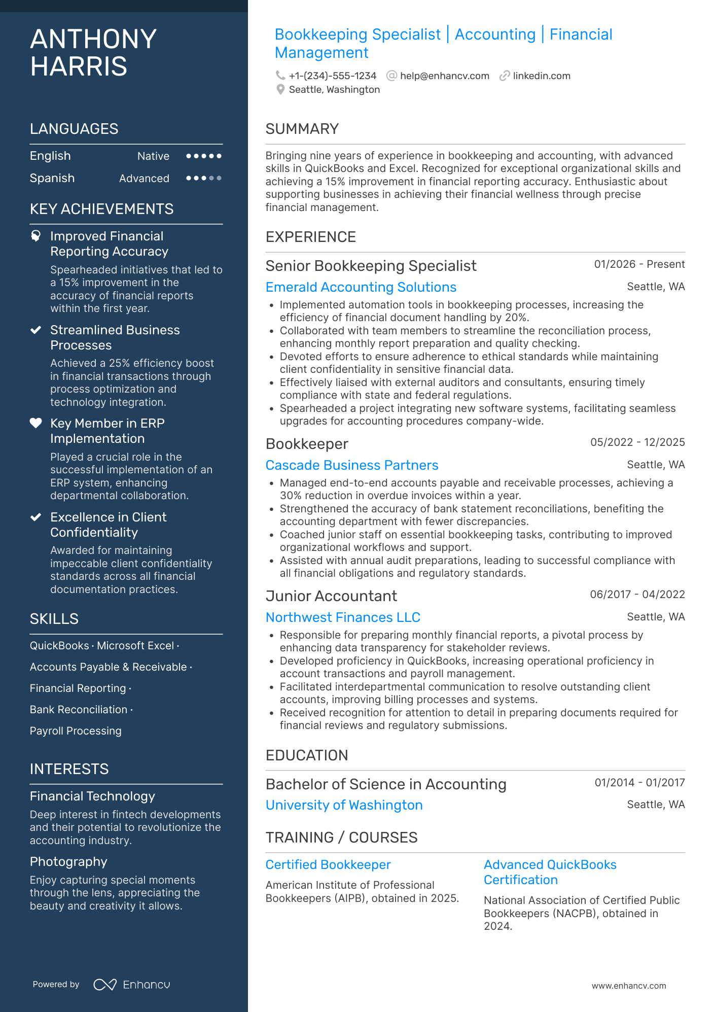 Assistant Bookkeeper Resume Example