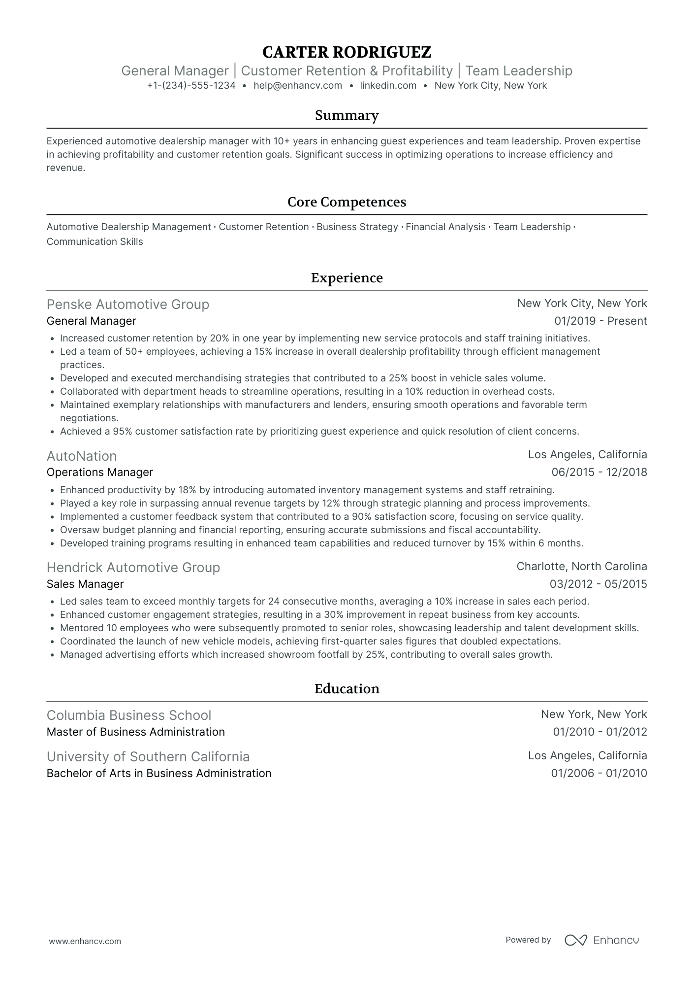 Chief Executive Officer in Automotive Resume Example