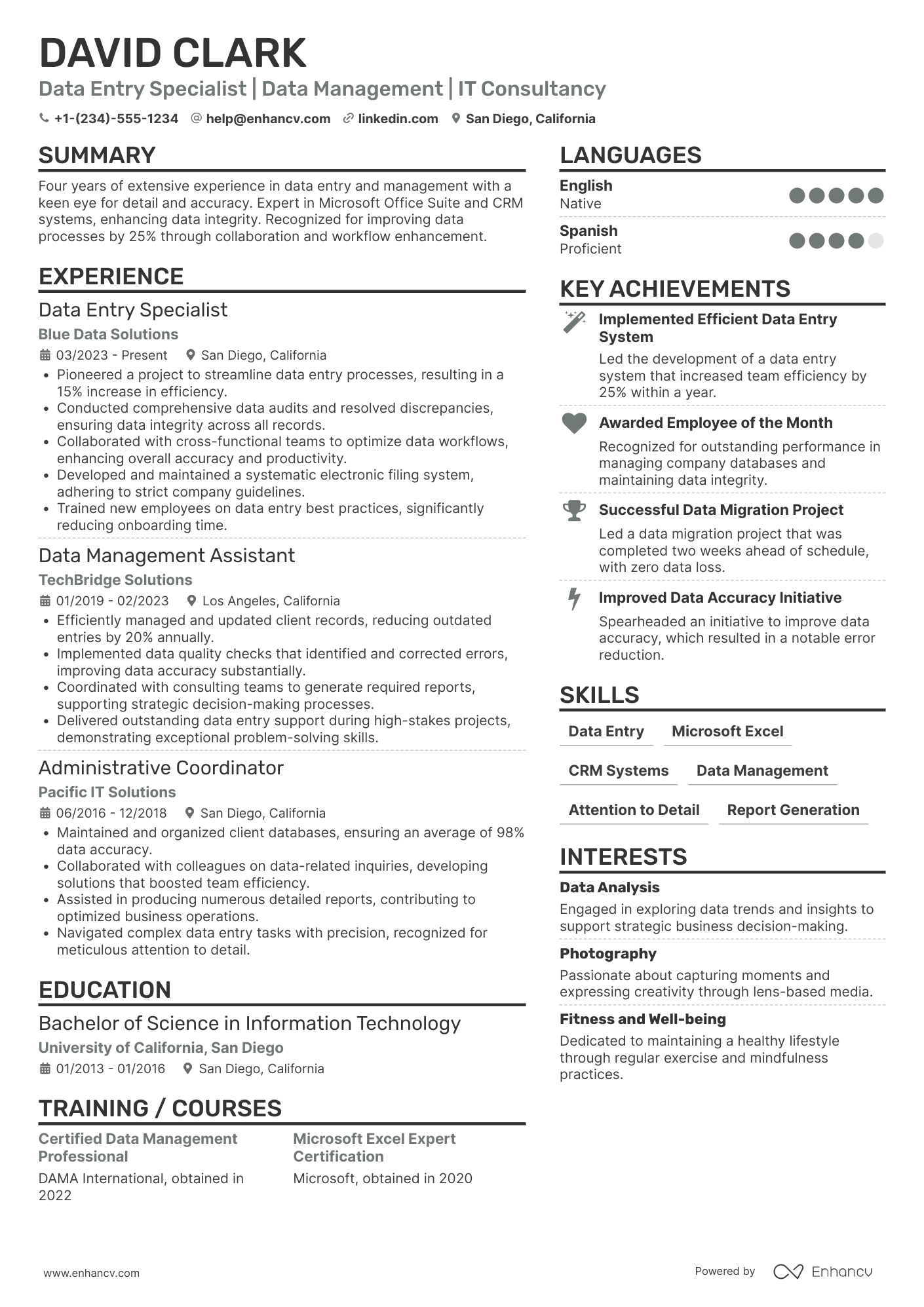 Data Entry Clerk Resume Example