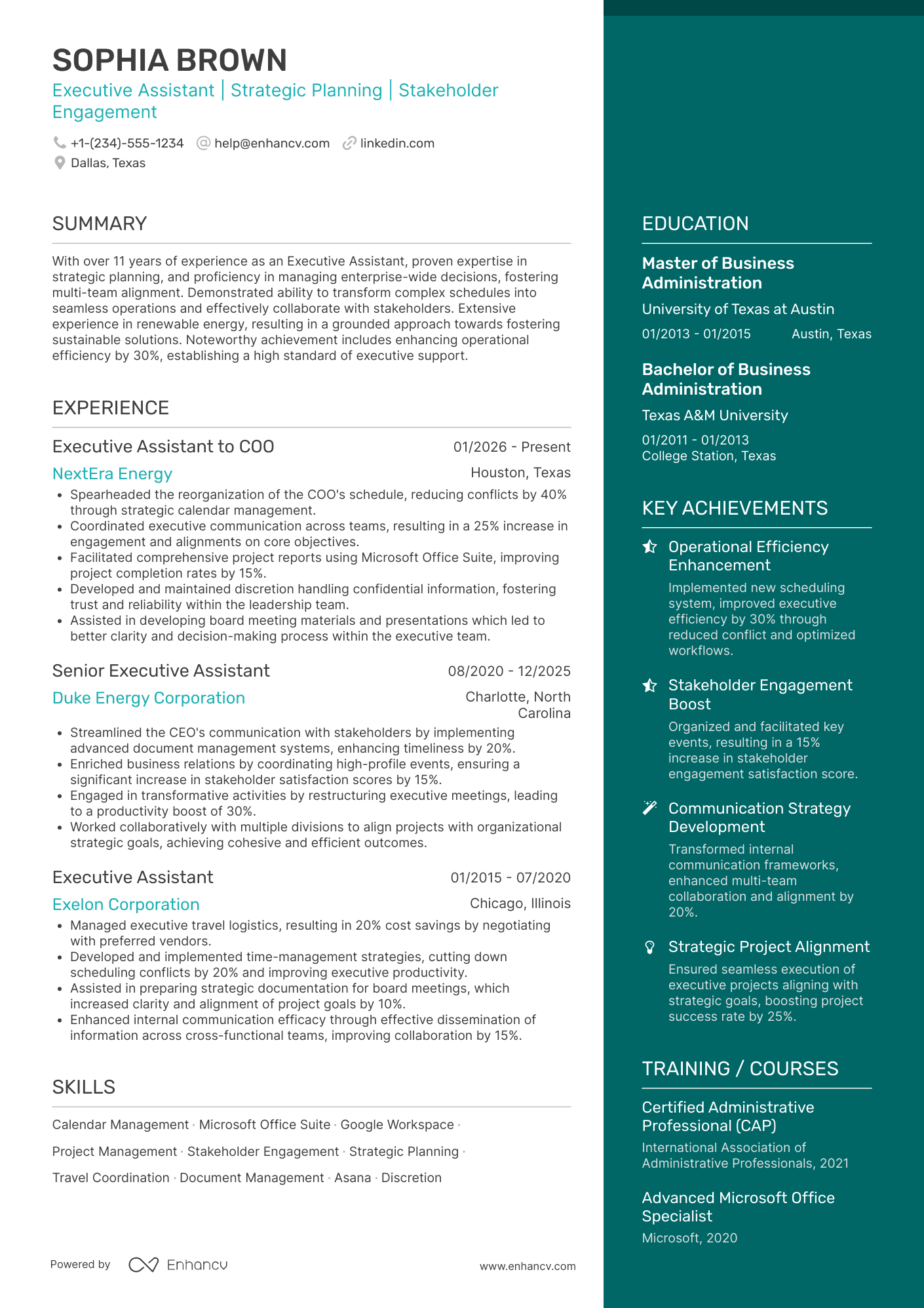 Executive Assistant to CEO Resume Example