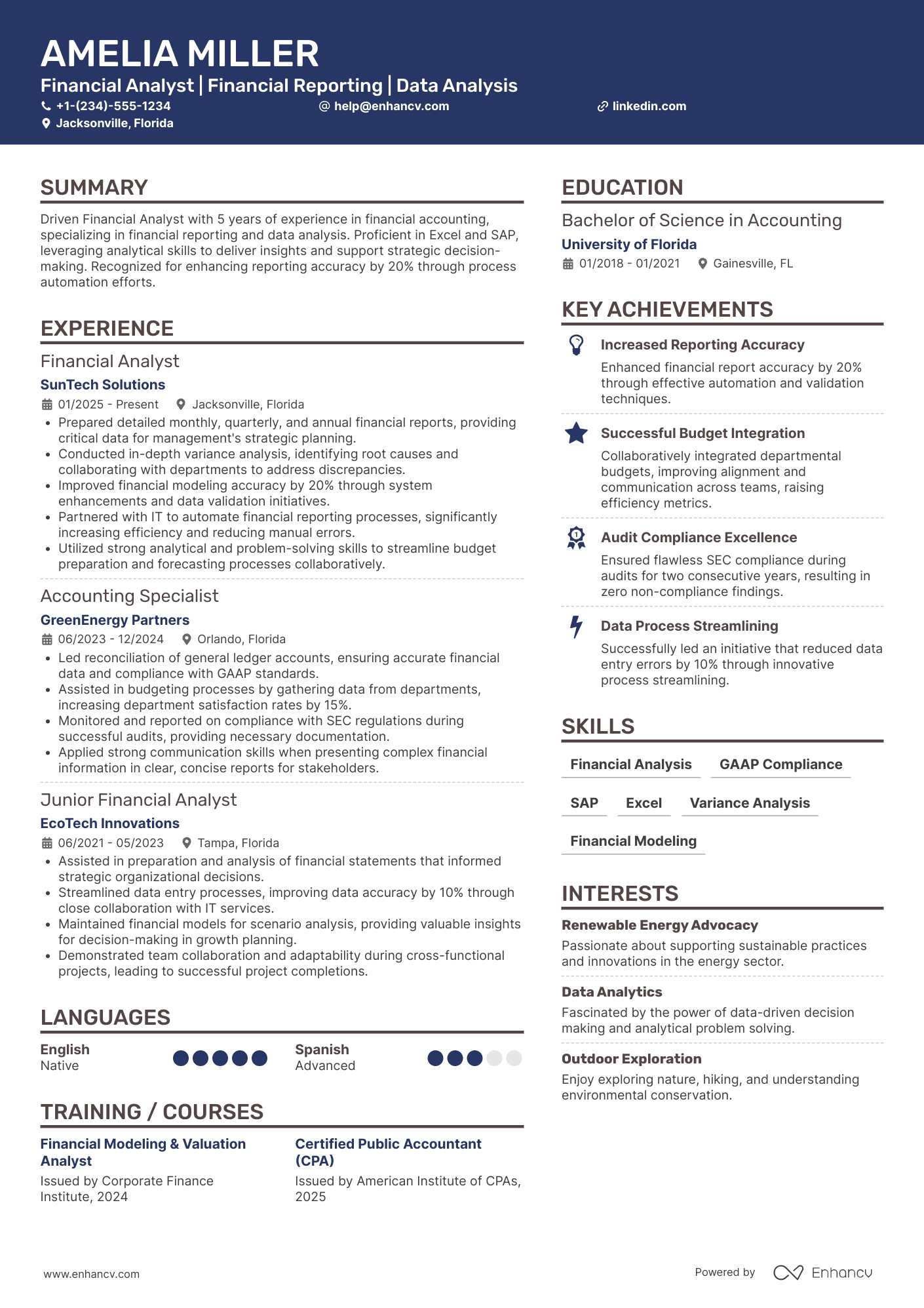 Financial Accounting Analyst Resume Example