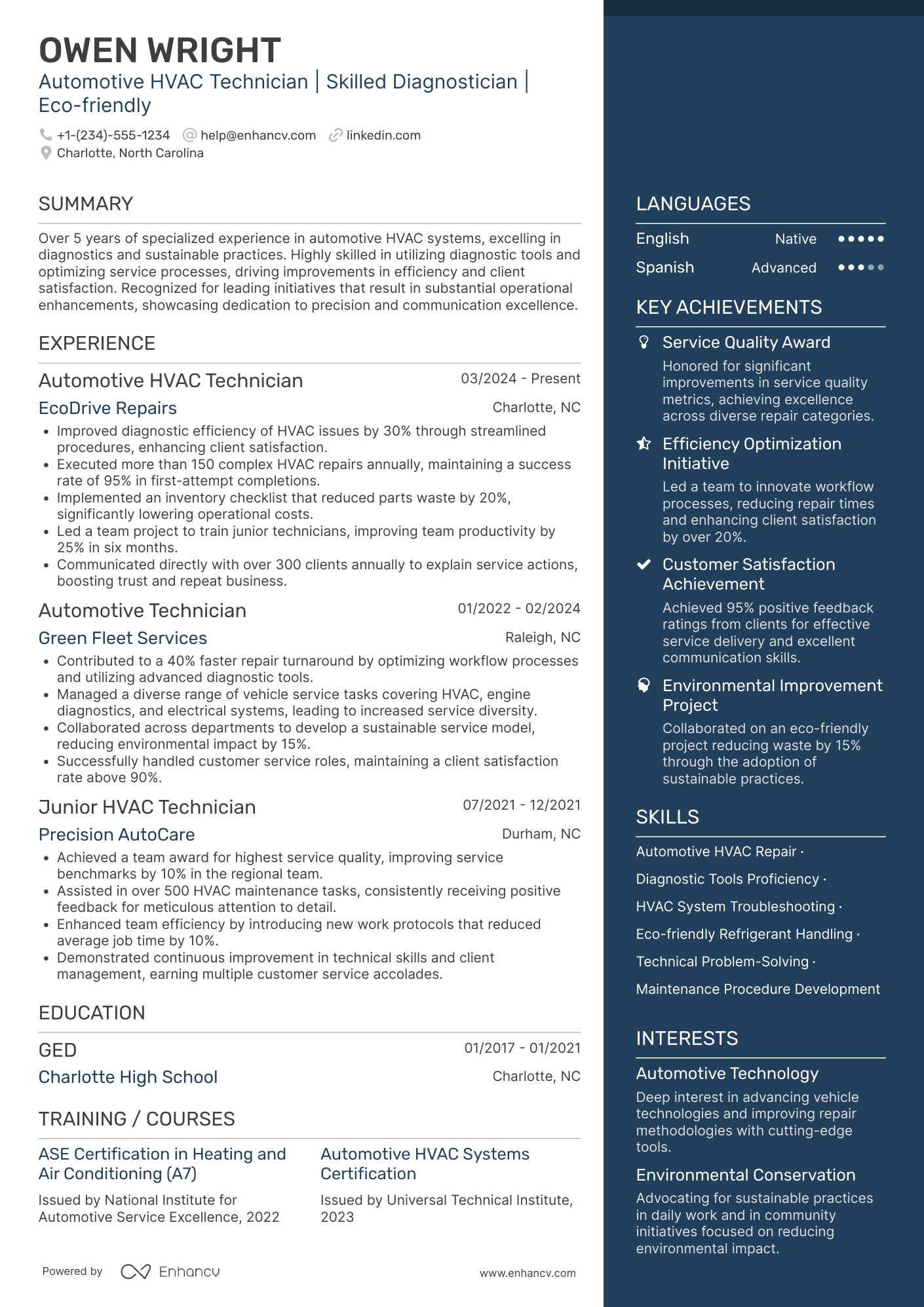 Automotive HVAC Technician Resume Example