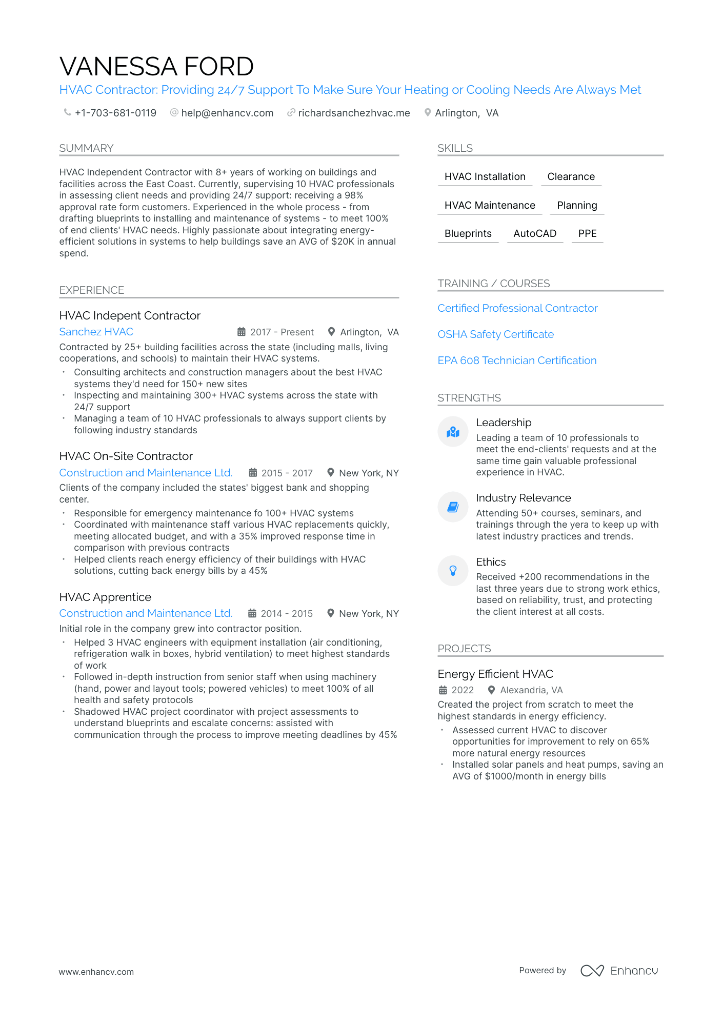 Contractor Resume Example