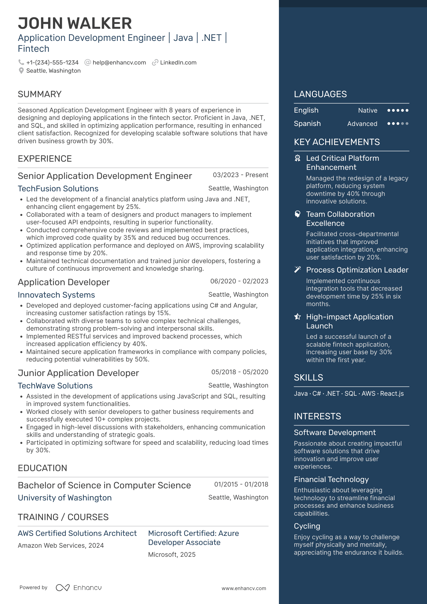 Application Development Engineer Resume Example