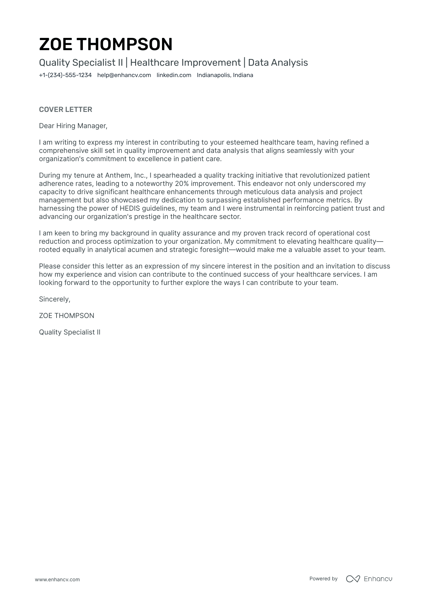 Quality Specialist Resume Example