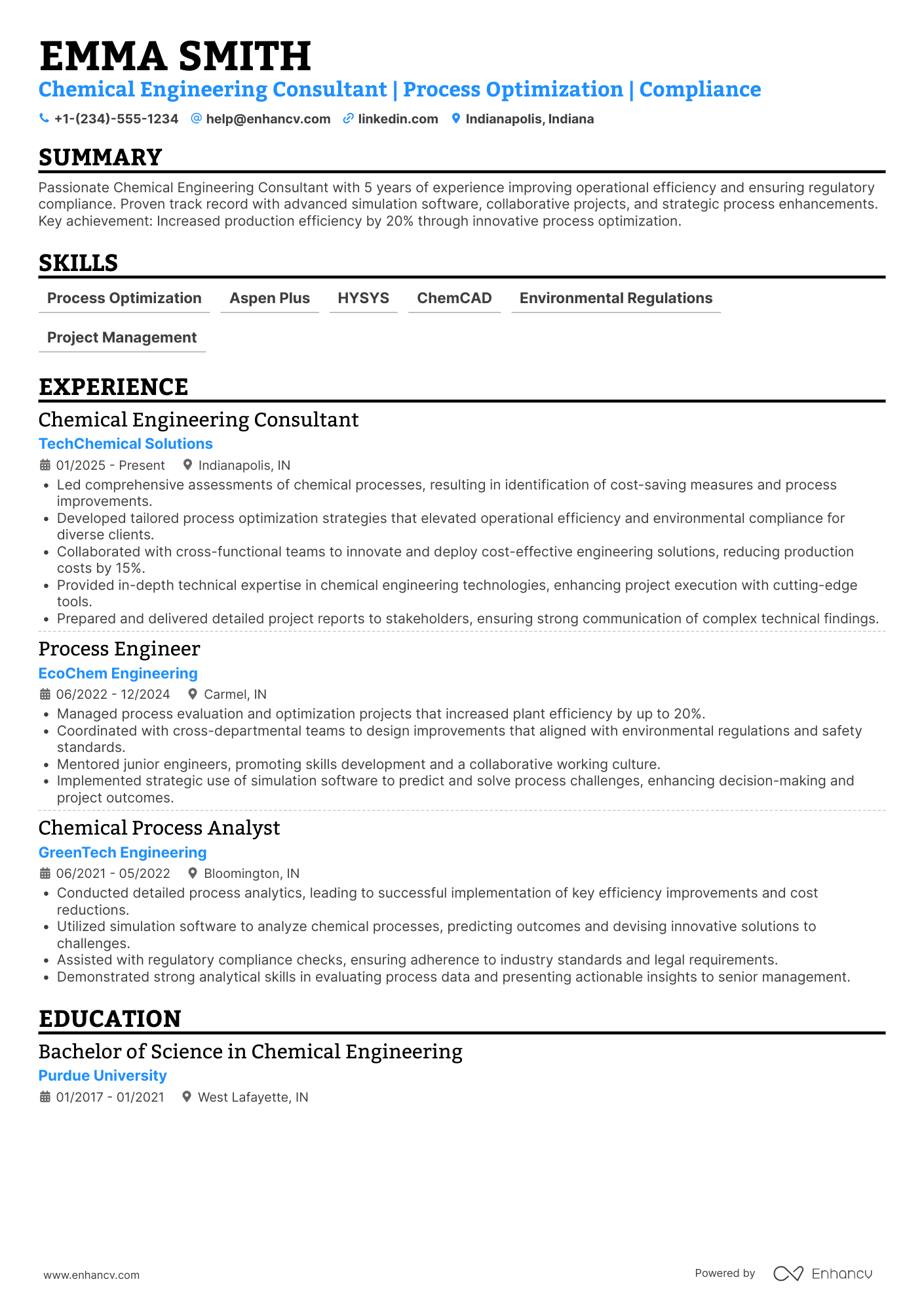 Chemical Engineering Consultant Resume Example