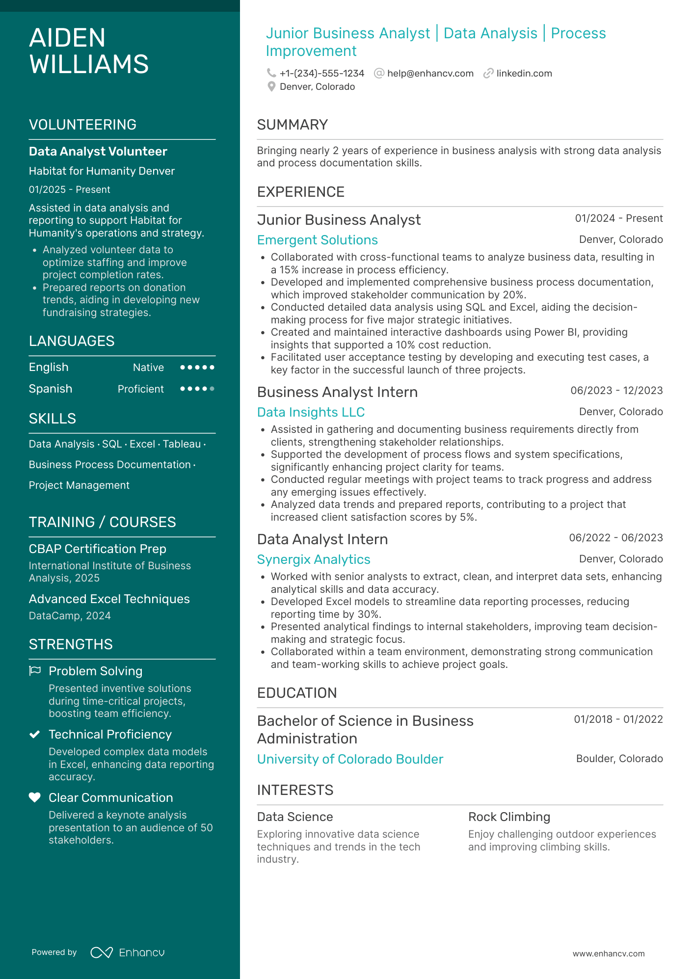 Junior Business Analyst Resume Example