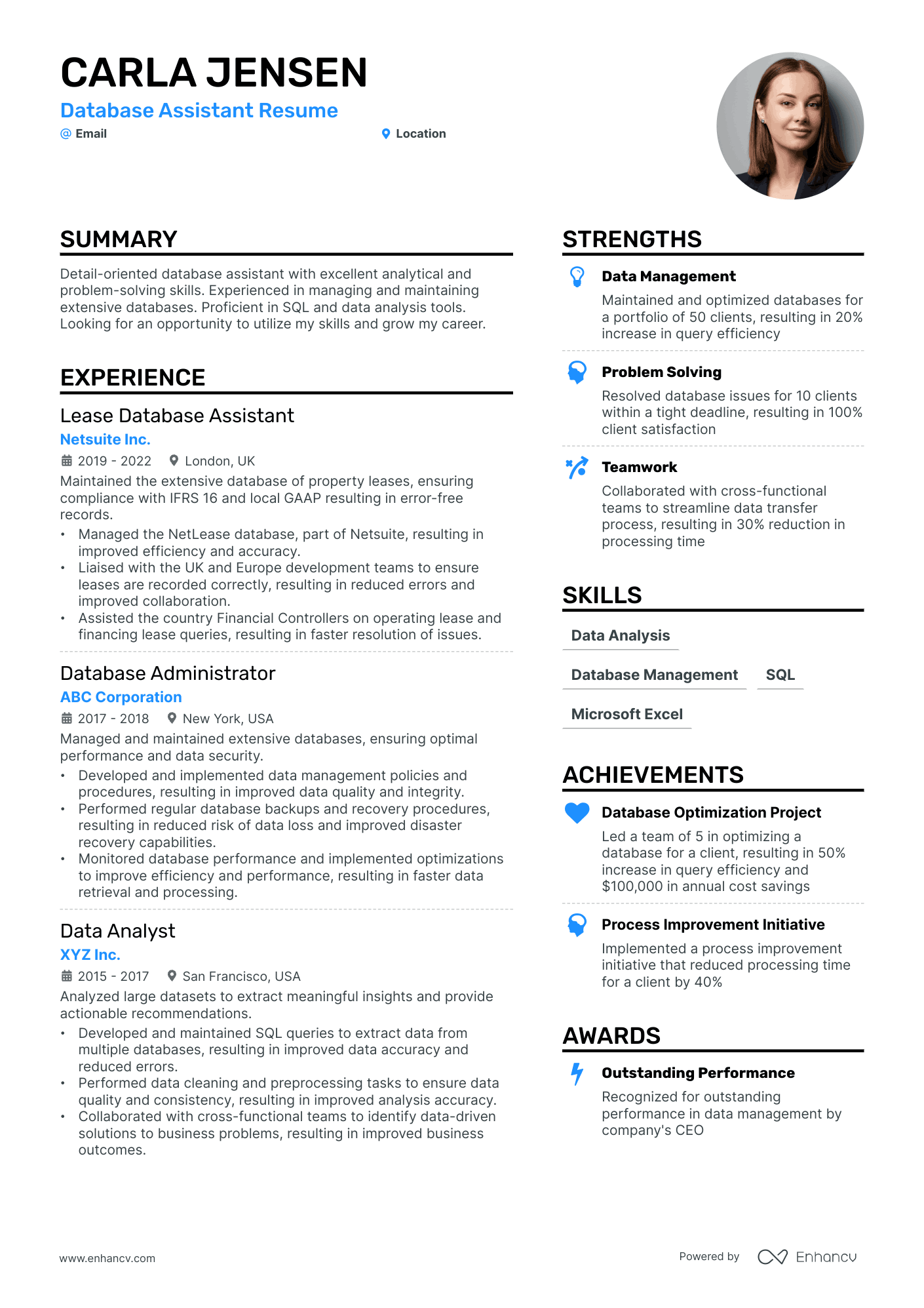 Database Assistant Resume Example