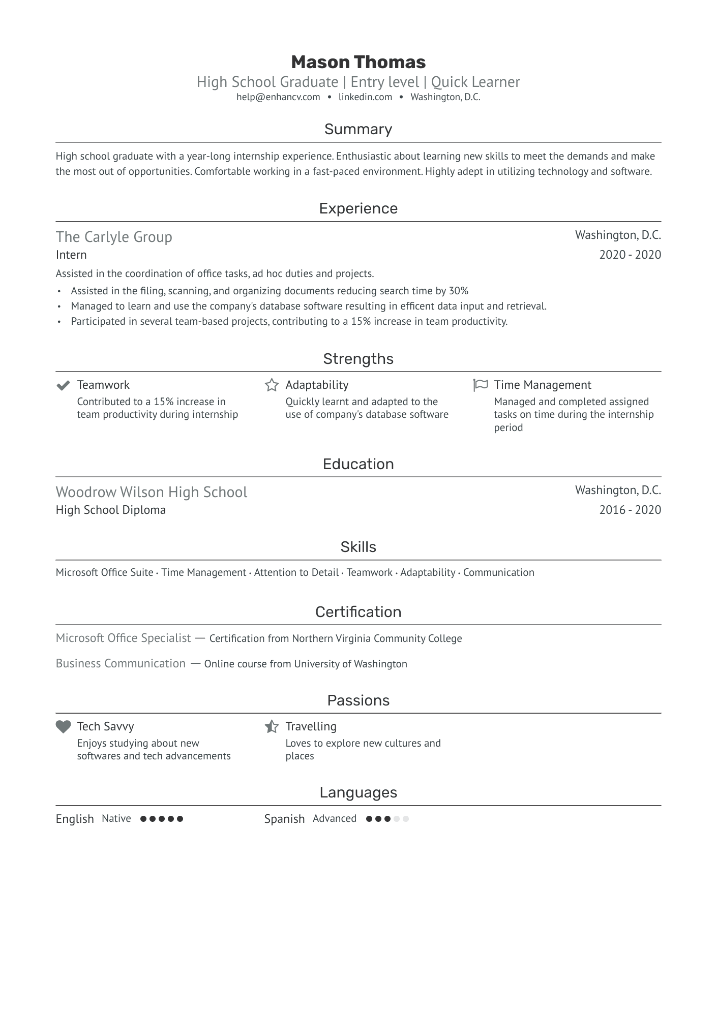 High School Student No Experience Resume Example