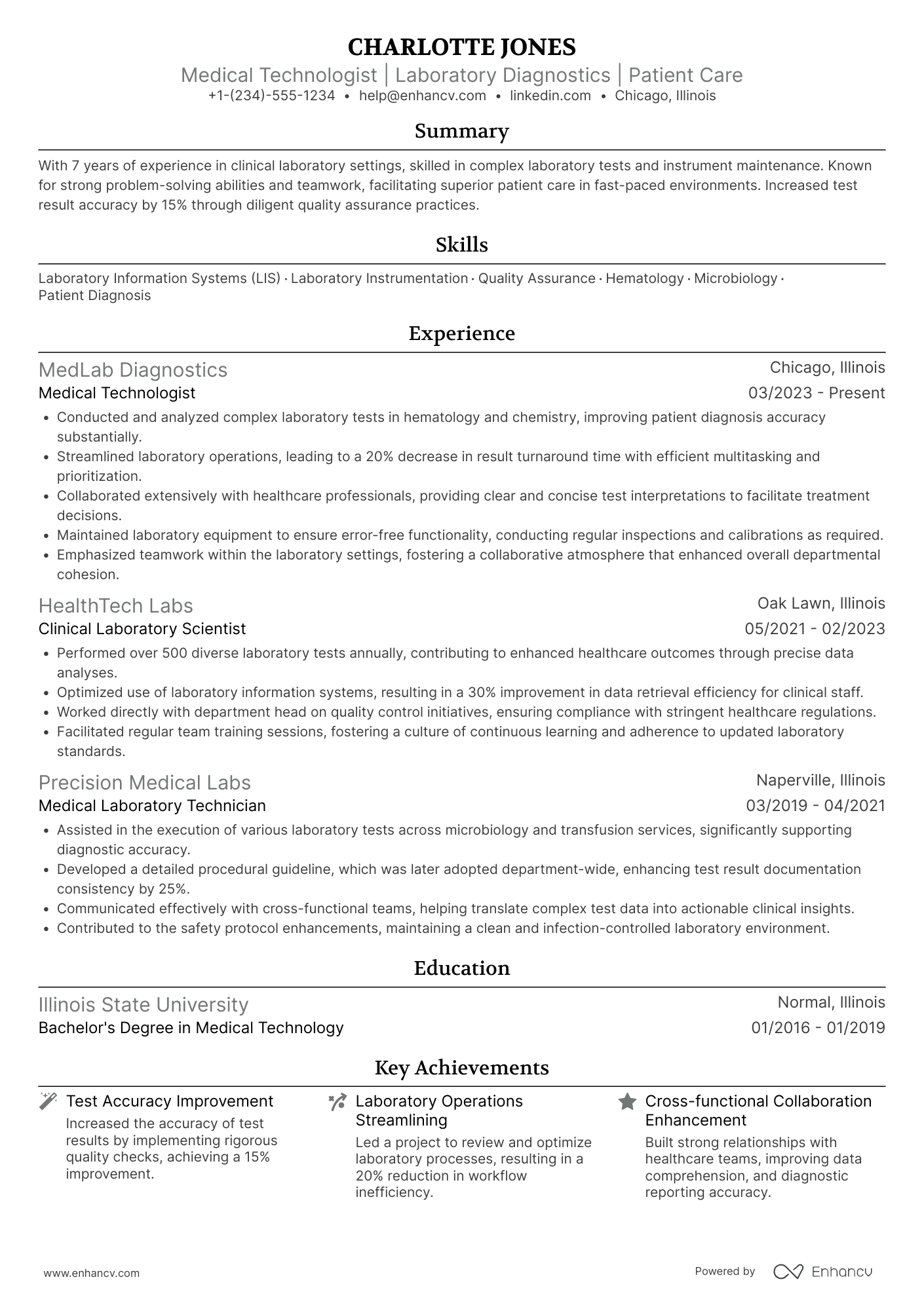 Medical Technologist Generalist Resume Example